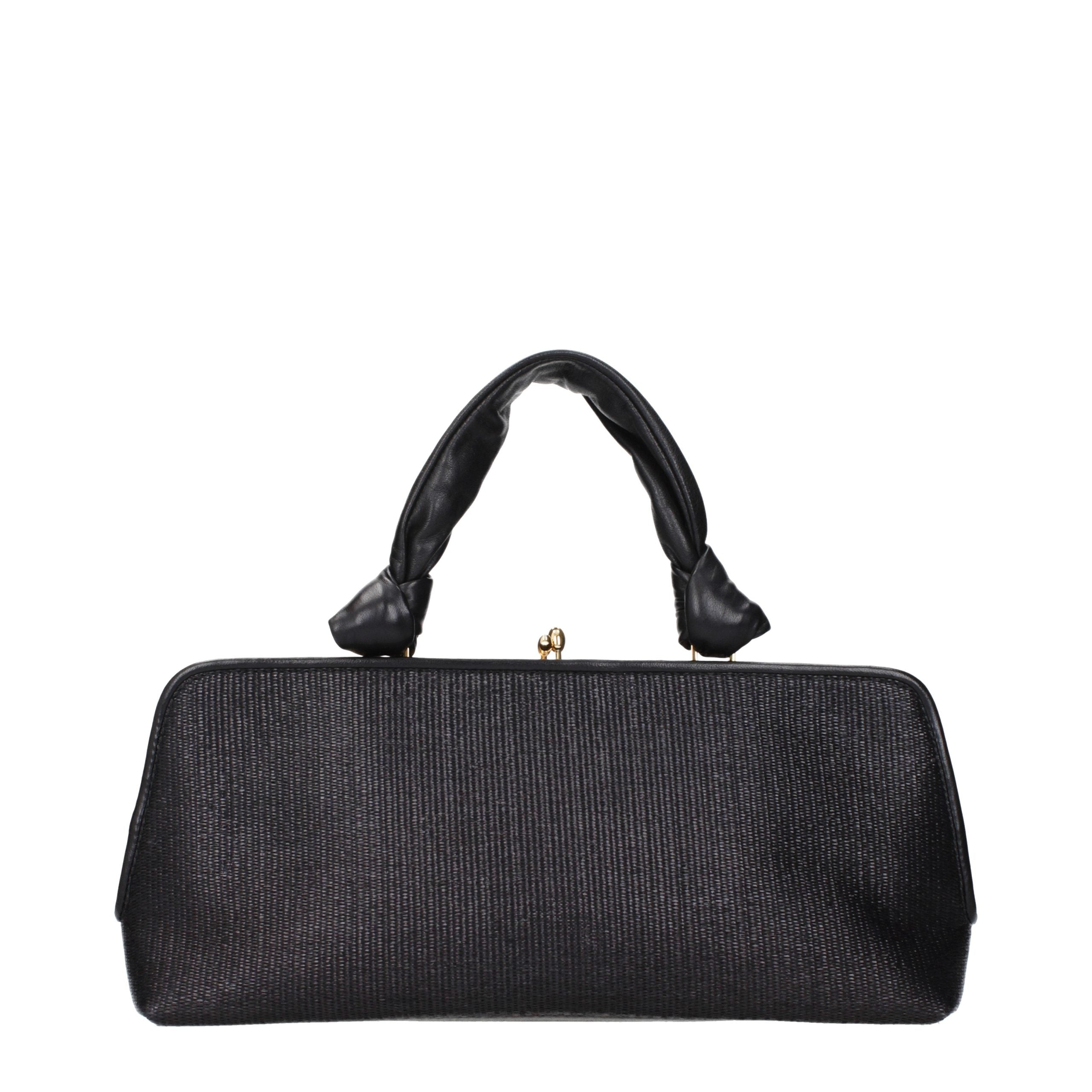 Jil Sander Schwarze Raffia-Handtasche