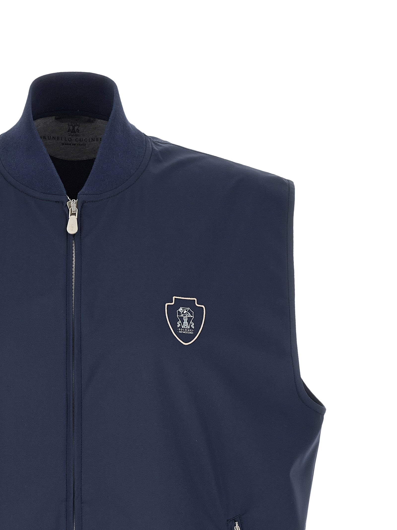 Brunello Cucinelli Ärmellose blaue Jacke aus Polyester