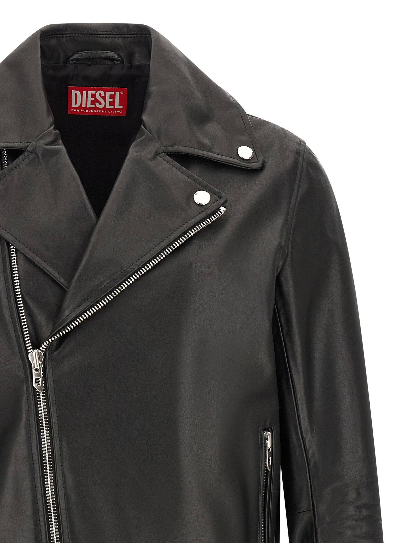 Diesel Schwarze Lederjacke aus Rindsleder