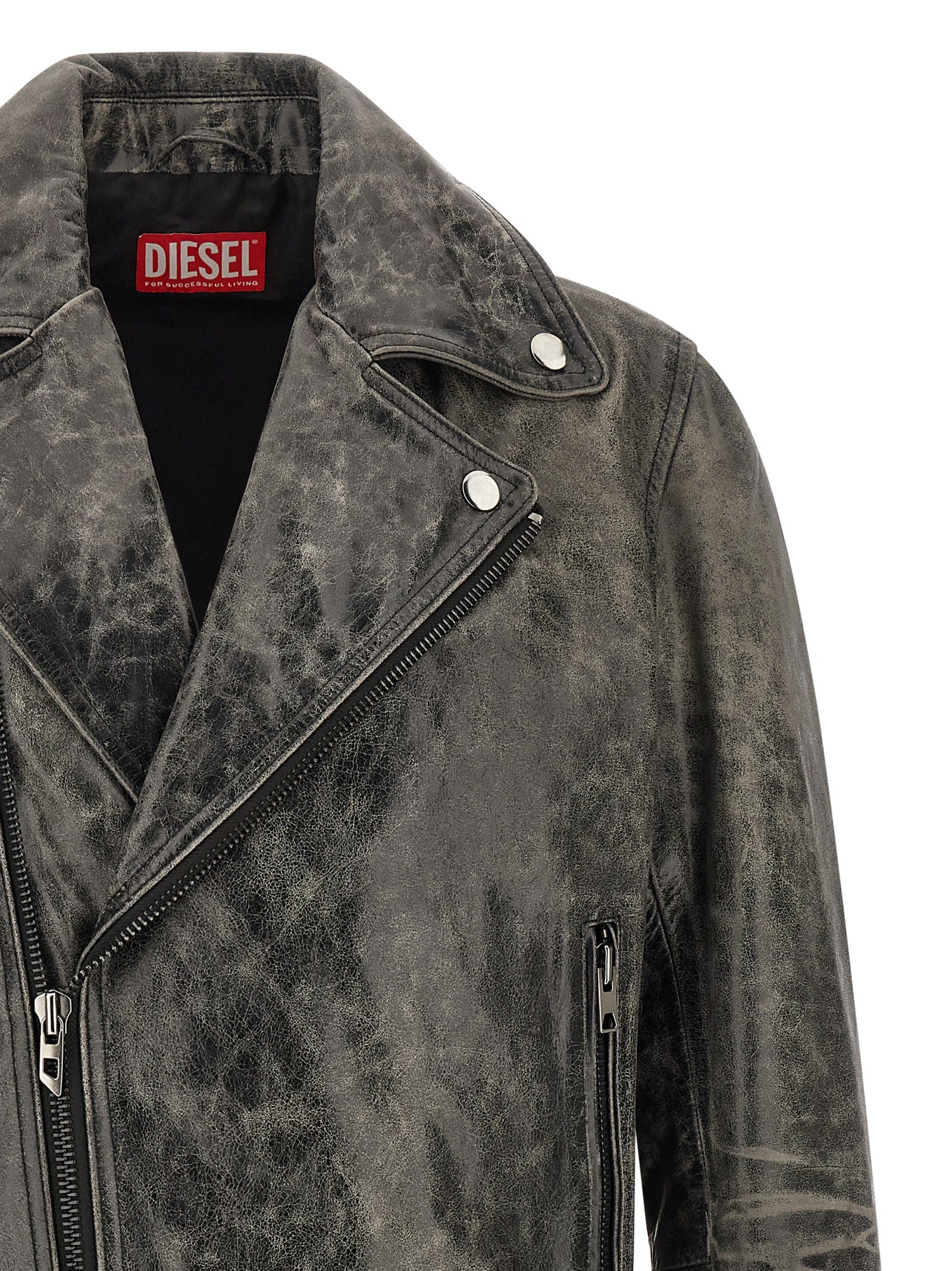 Diesel Graue Lederjacke aus Rindsleder