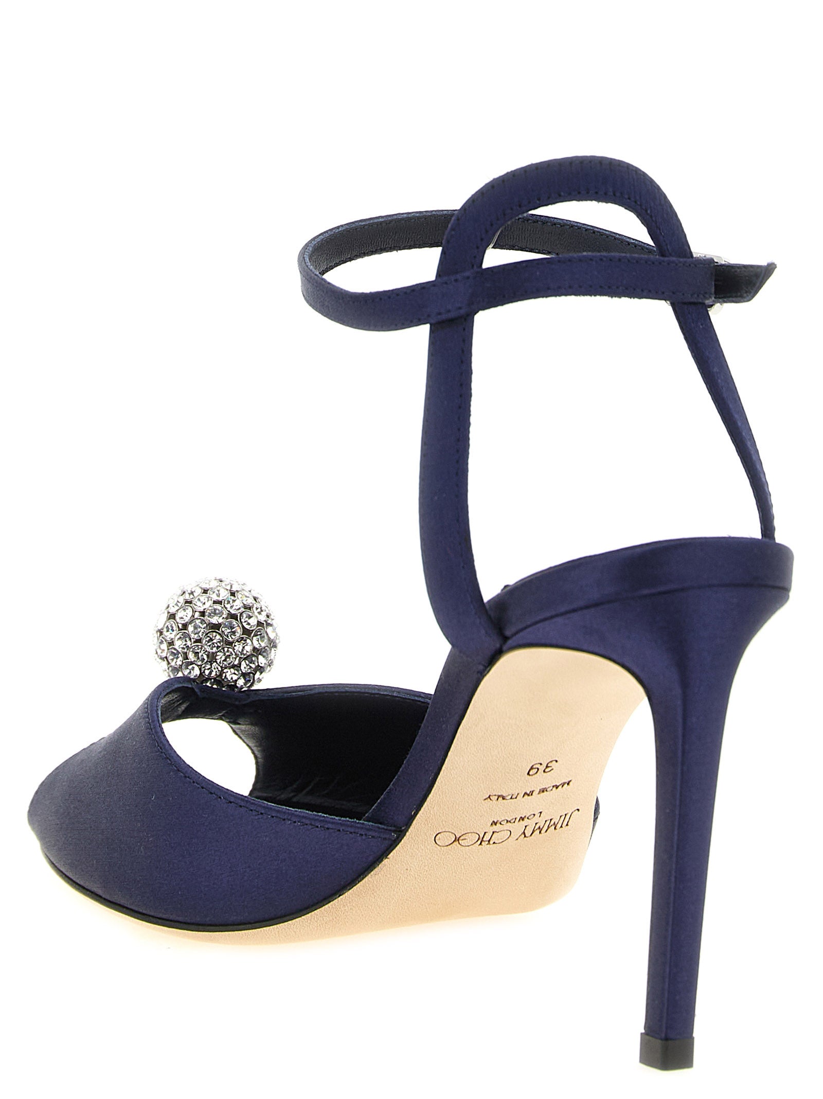 Jimmy Choo Blaue Tencel-Sandalen mit Stilettoabsatz