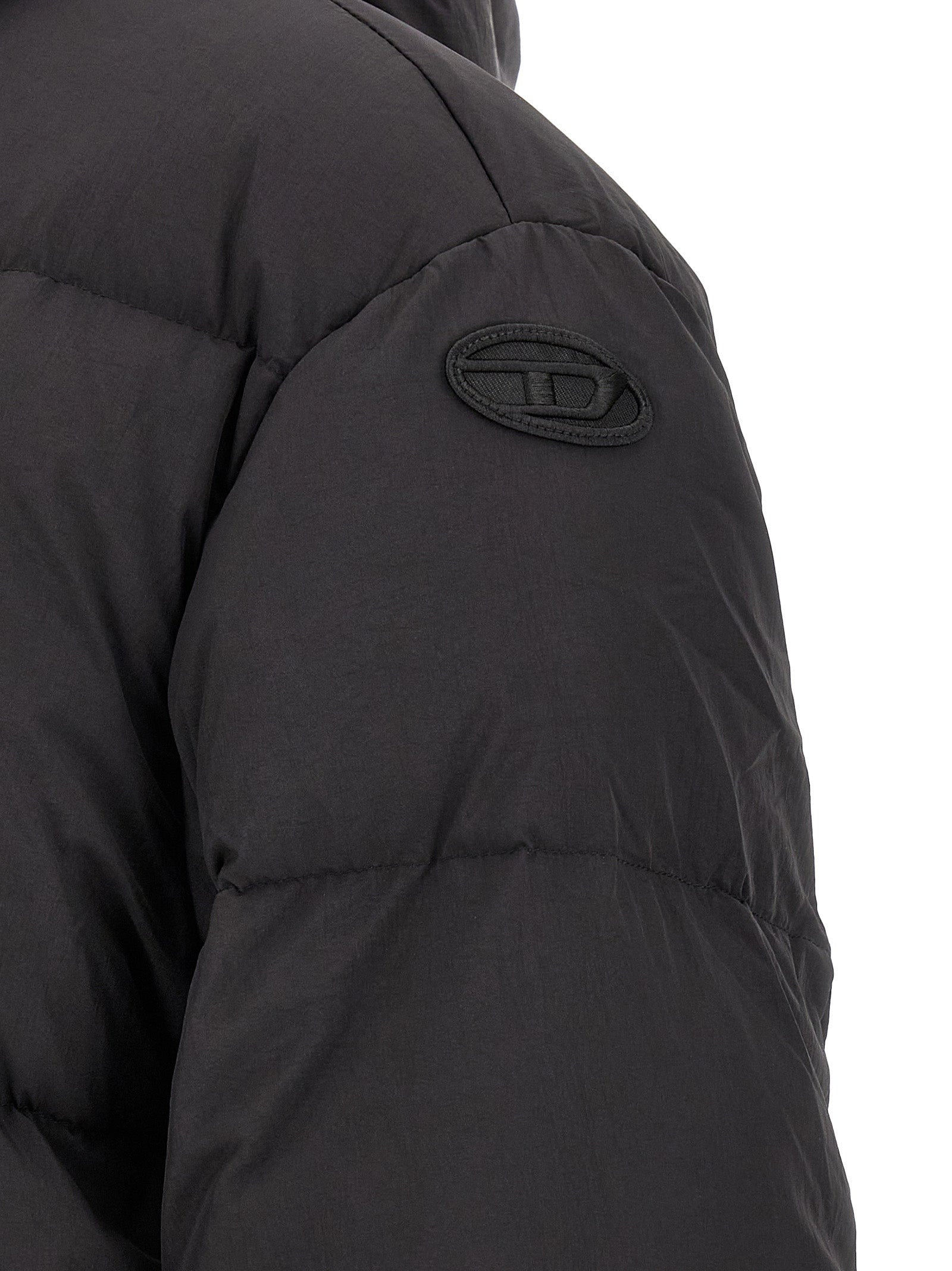 Diesel Schwarze Polyamid-Jacke in voller Länge