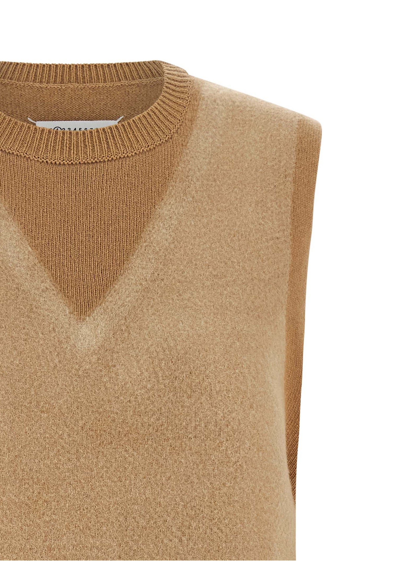 Maison Margiela Ärmellose Weste aus reiner Schurwolle in Beige