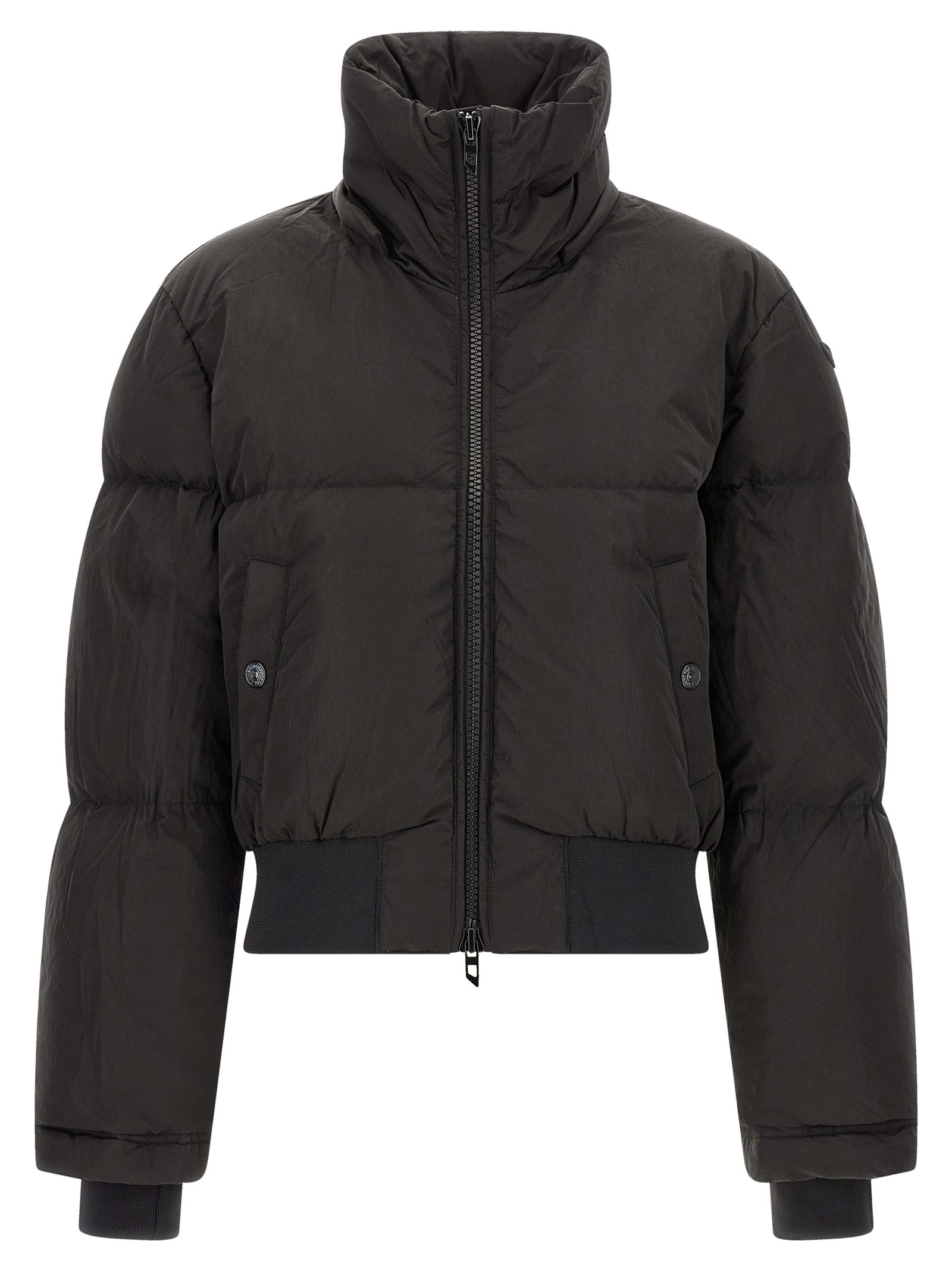 Diesel Schwarze Polyamid-Jacke in voller Länge