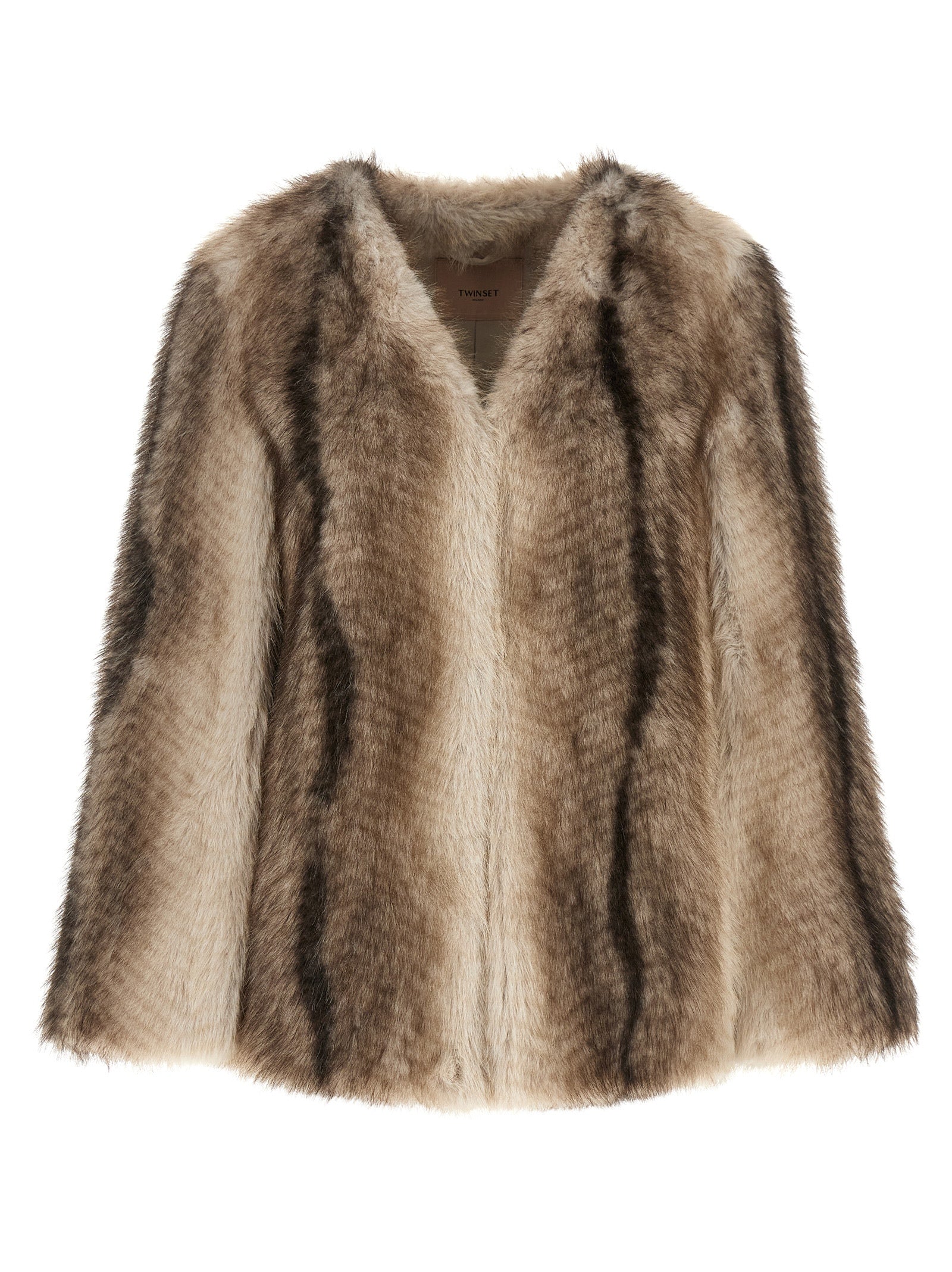 Twinset Braune Polyester-Jacke in voller Länge