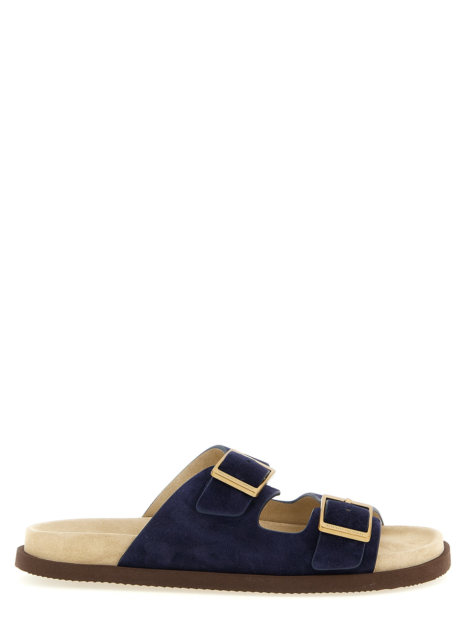 Brunello Cucinelli Blaue Kalbsleder-Slipper