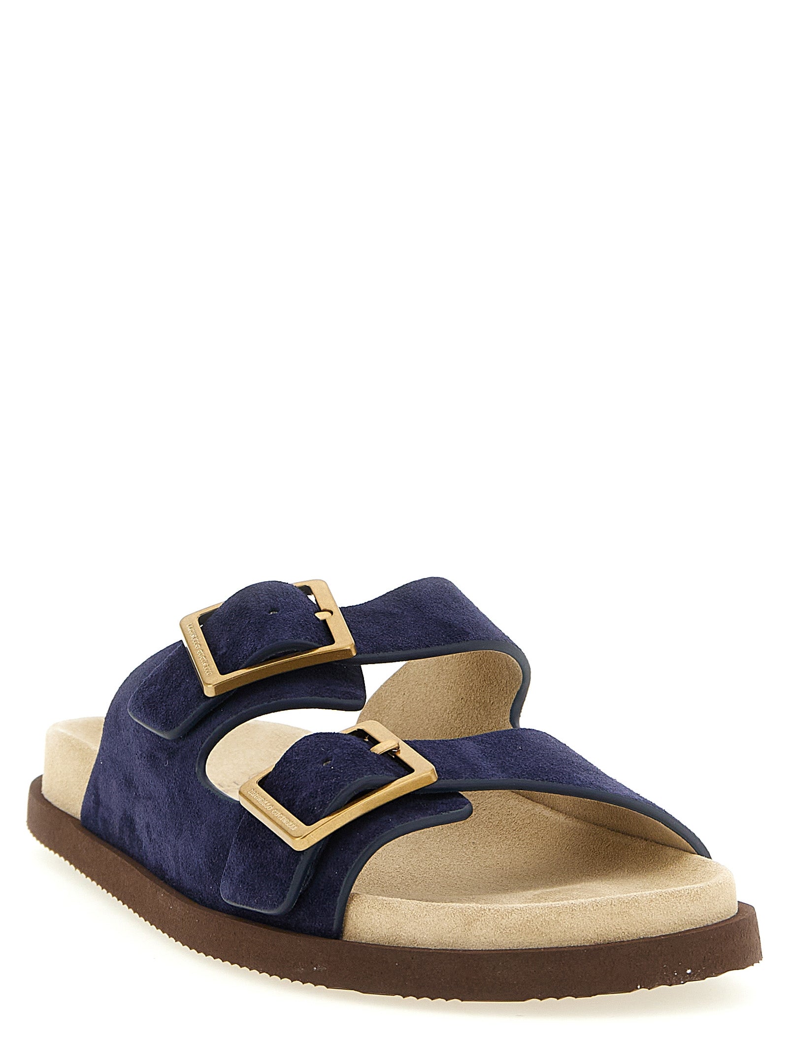 Brunello Cucinelli Blaue Kalbsleder-Slipper
