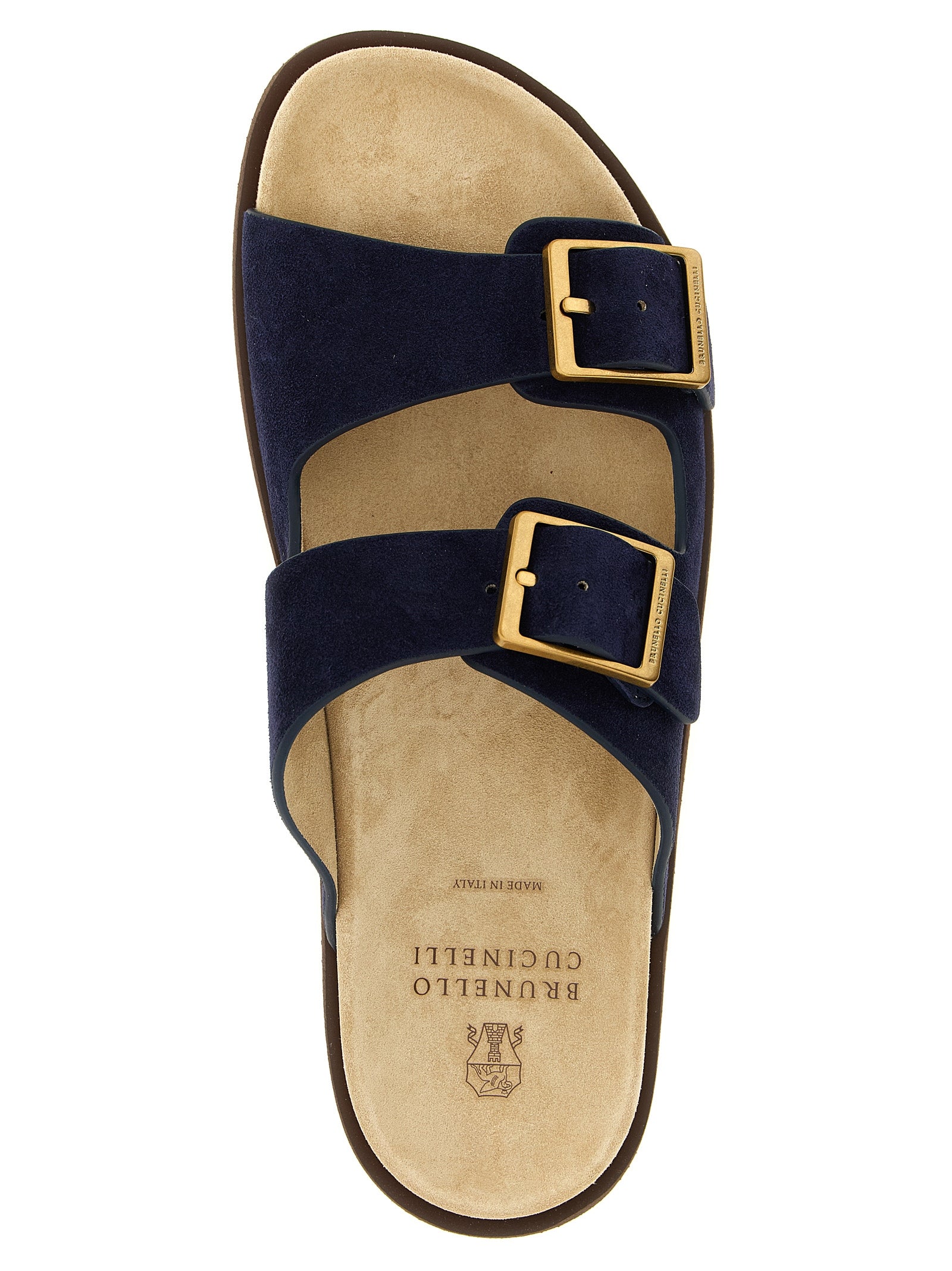 Brunello Cucinelli Blaue Kalbsleder-Slipper