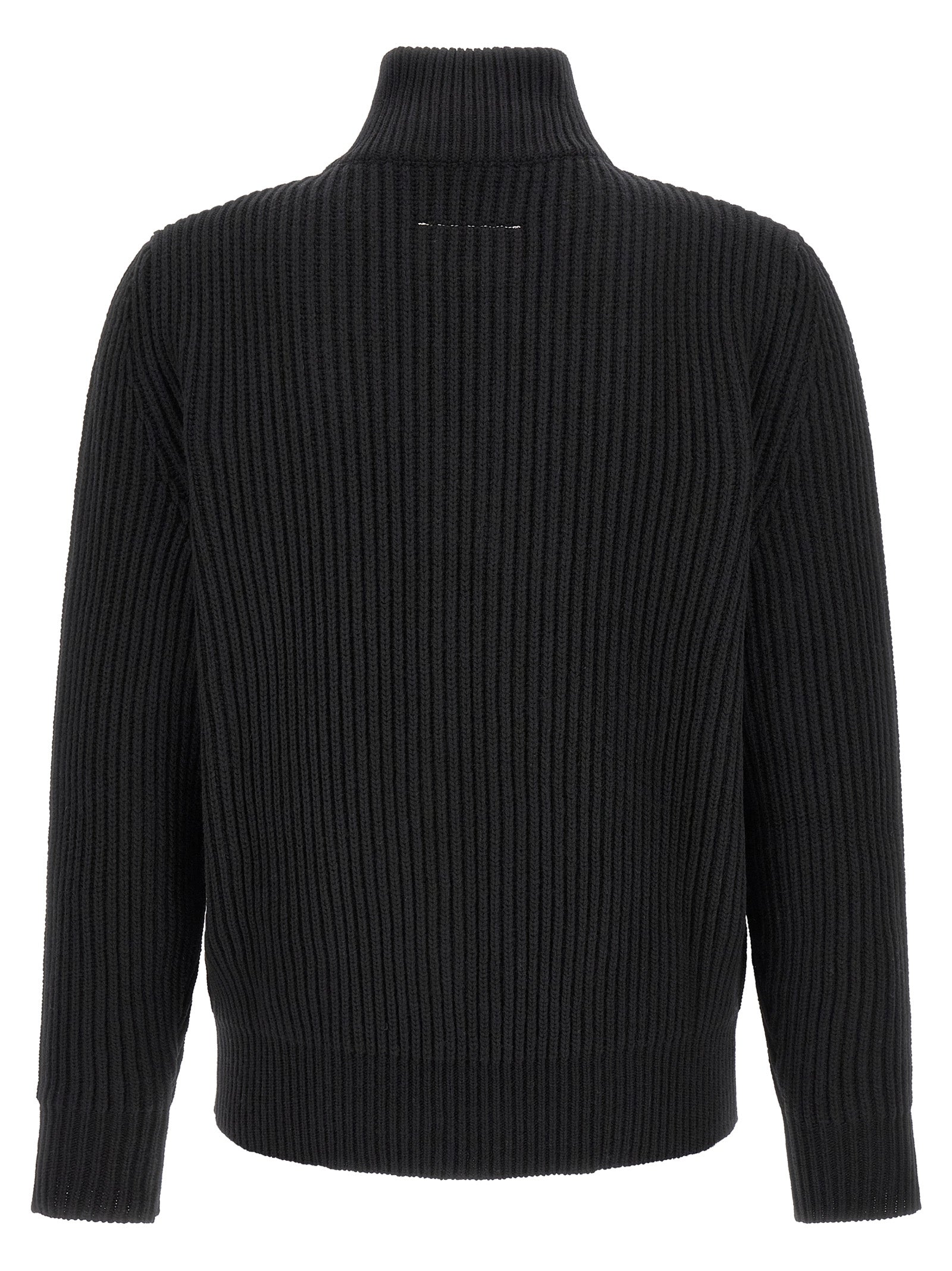 MM6 Maison Margiela Schwarze Wolljacke in voller Länge