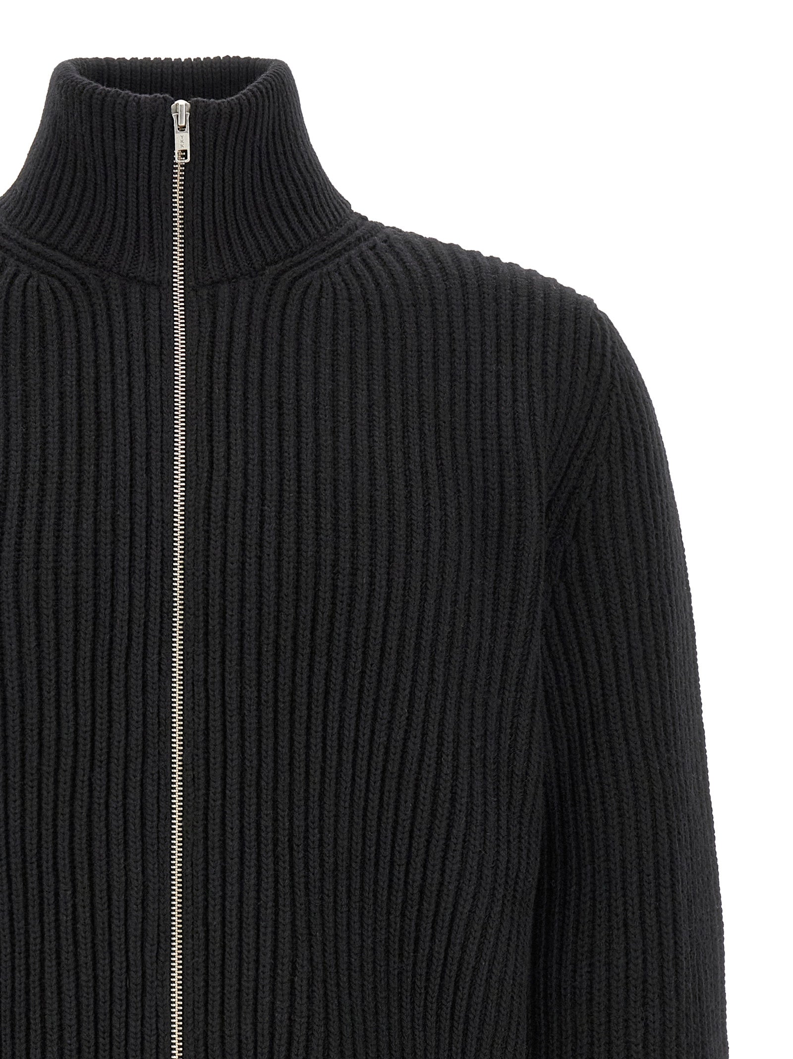 MM6 Maison Margiela Schwarze Wolljacke in voller Länge