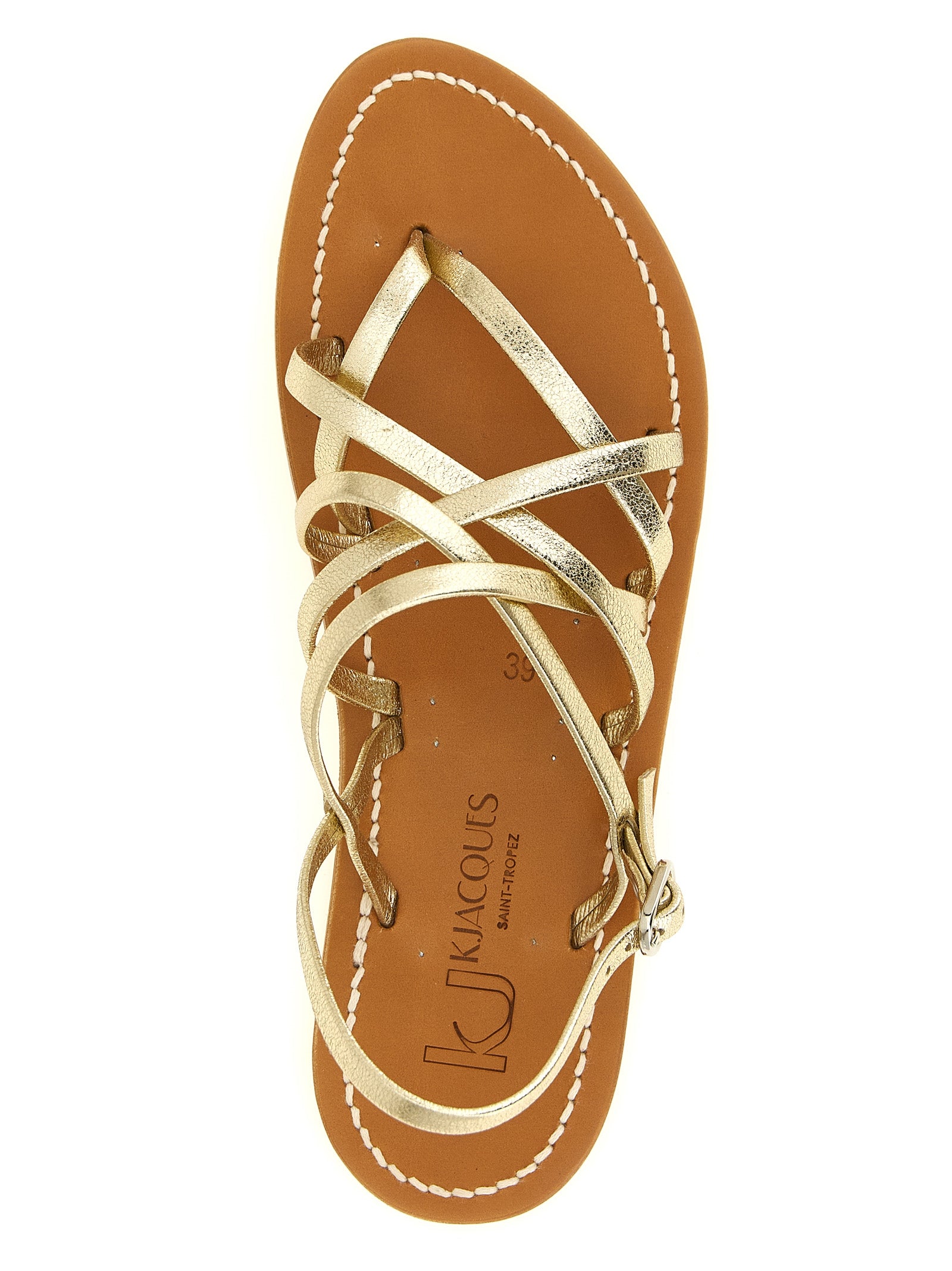 K.JACQUES SAINT TROPEZ Flache Sandalen aus goldenem Kalbsleder