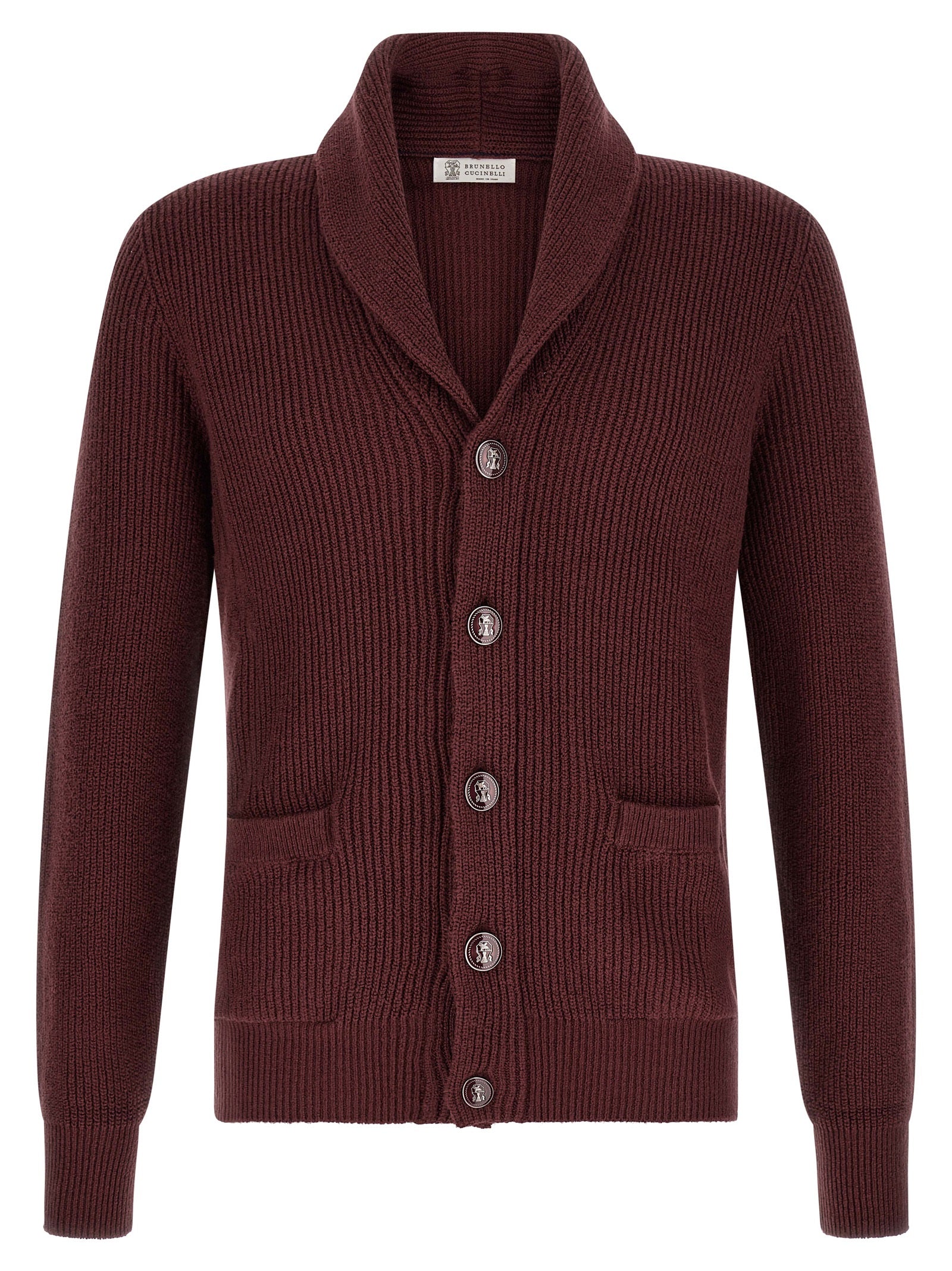 Brunello Cucinelli Bordeaux Baumwoll-Strickjacke