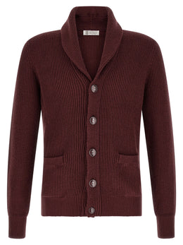Brunello Cucinelli Bordeaux Baumwoll-Strickjacke