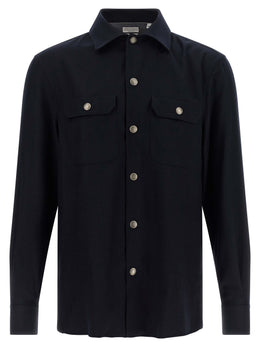 Brunello Cucinelli Bluse aus blauer Schurwolle