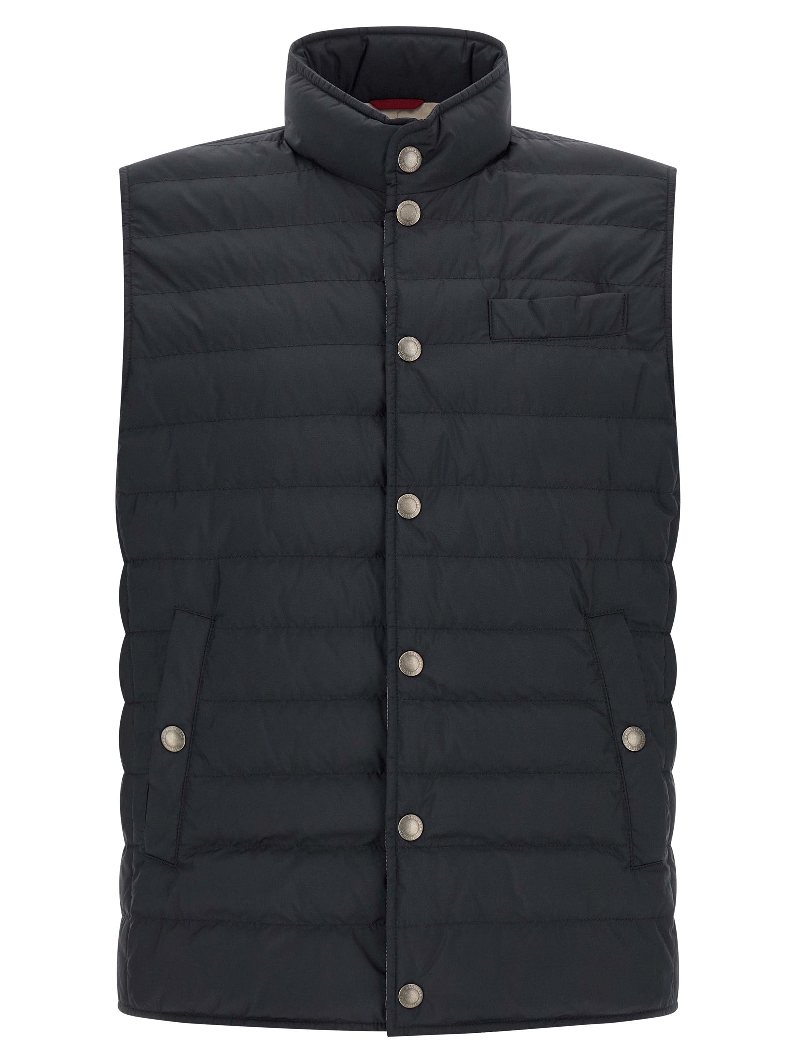 Brunello Cucinelli Ärmellose blaue Jacke aus Polyester