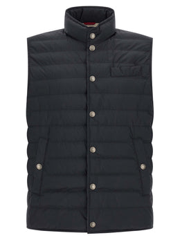 Brunello Cucinelli Ärmellose blaue Jacke aus Polyester