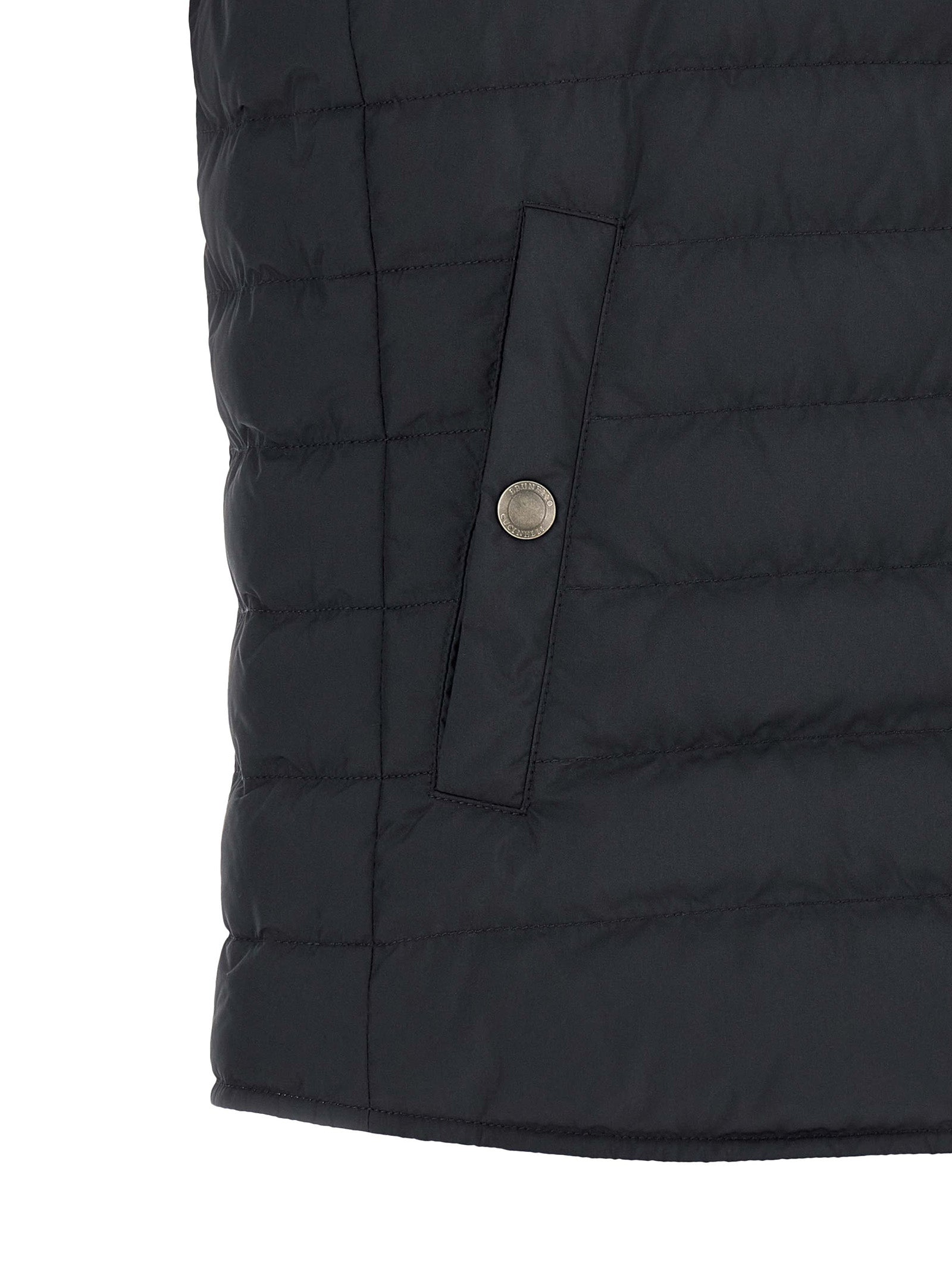 Brunello Cucinelli Ärmellose blaue Jacke aus Polyester