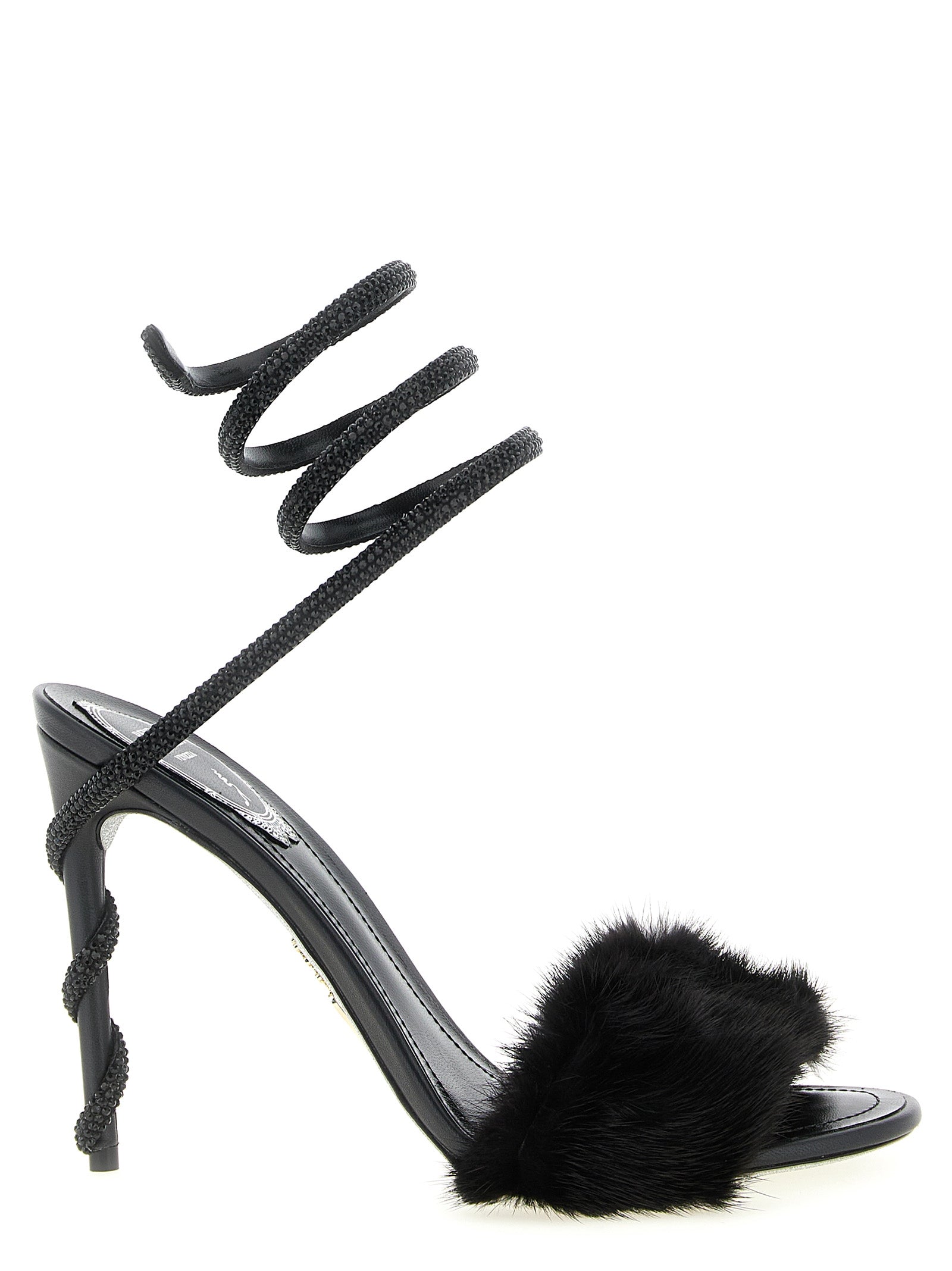 RENE CAOVILLA Schwarze Leder-Stiletto-Sandalen