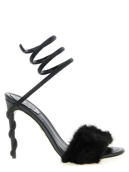 RENE CAOVILLA Schwarze Leder-Stiletto-Sandalen