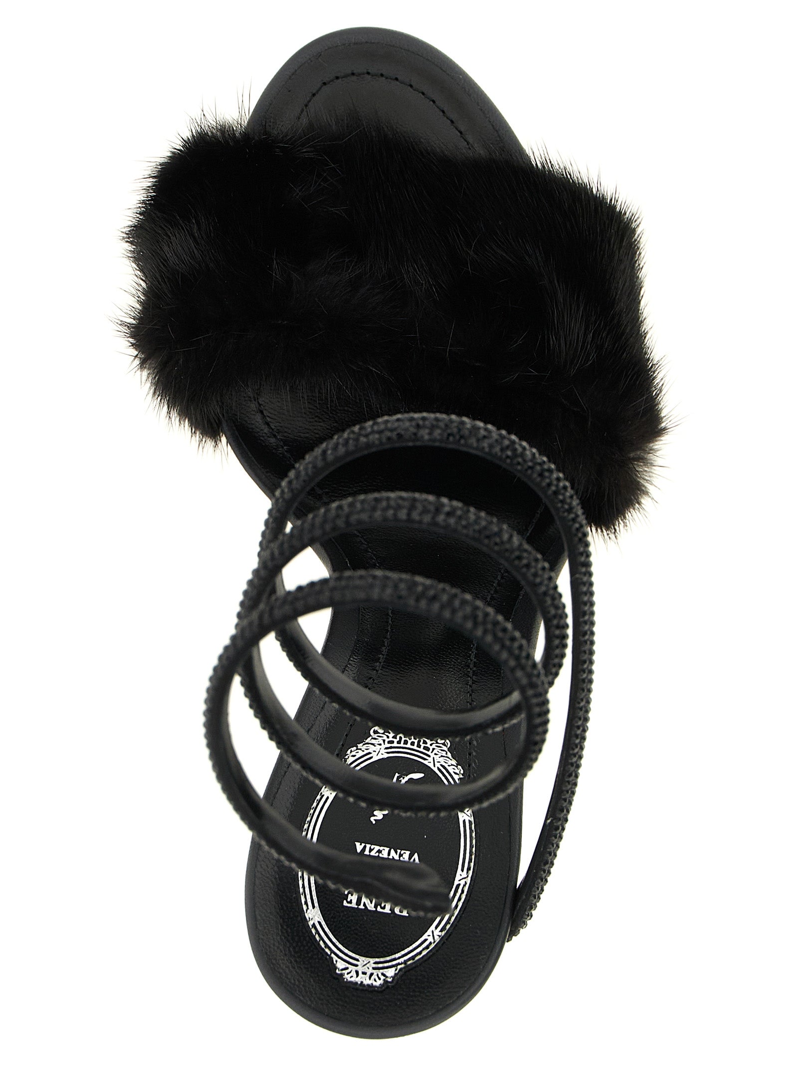 RENE CAOVILLA Schwarze Leder-Stiletto-Sandalen