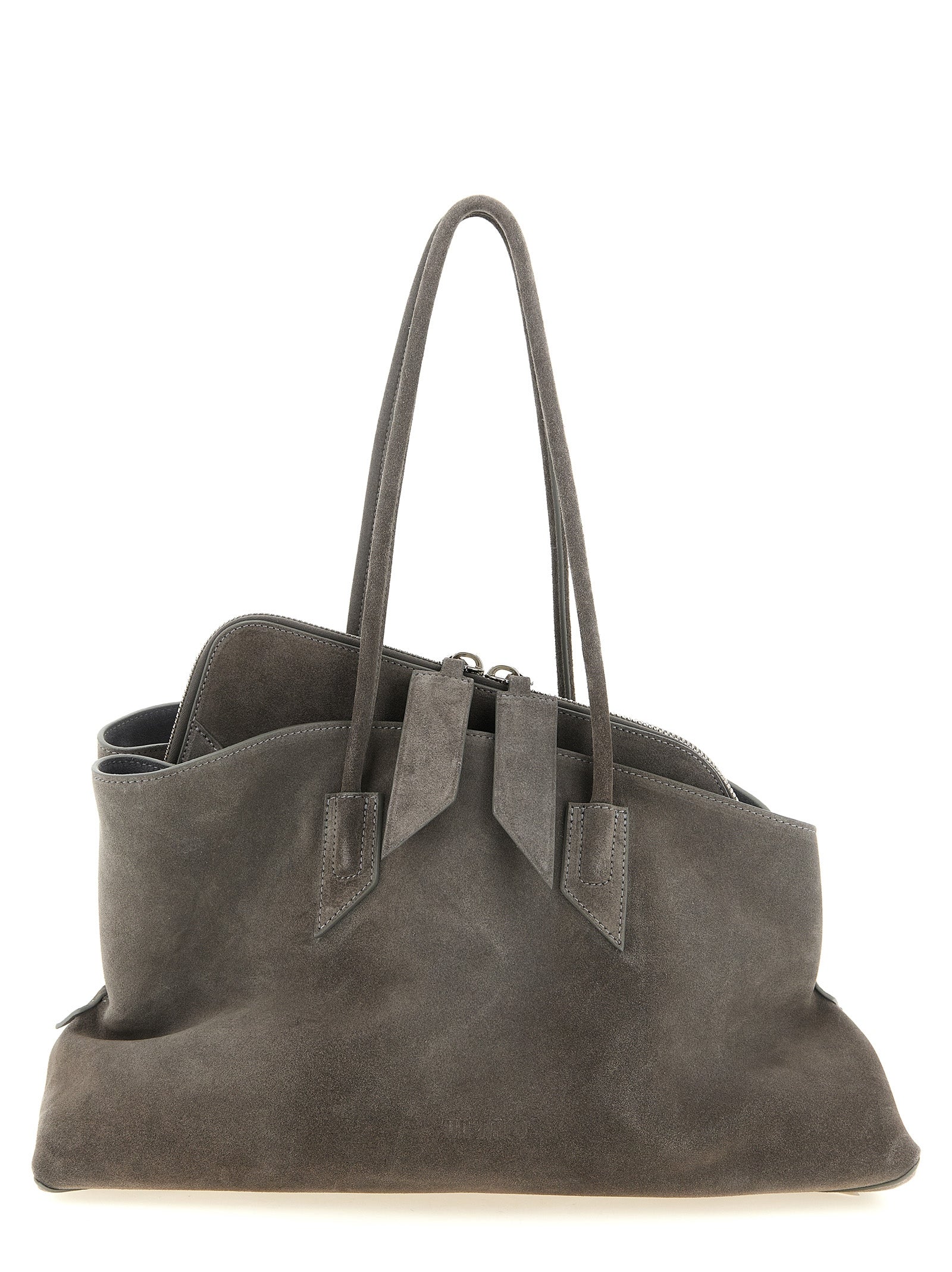 The Attico Schultertasche aus grauem Rindsleder