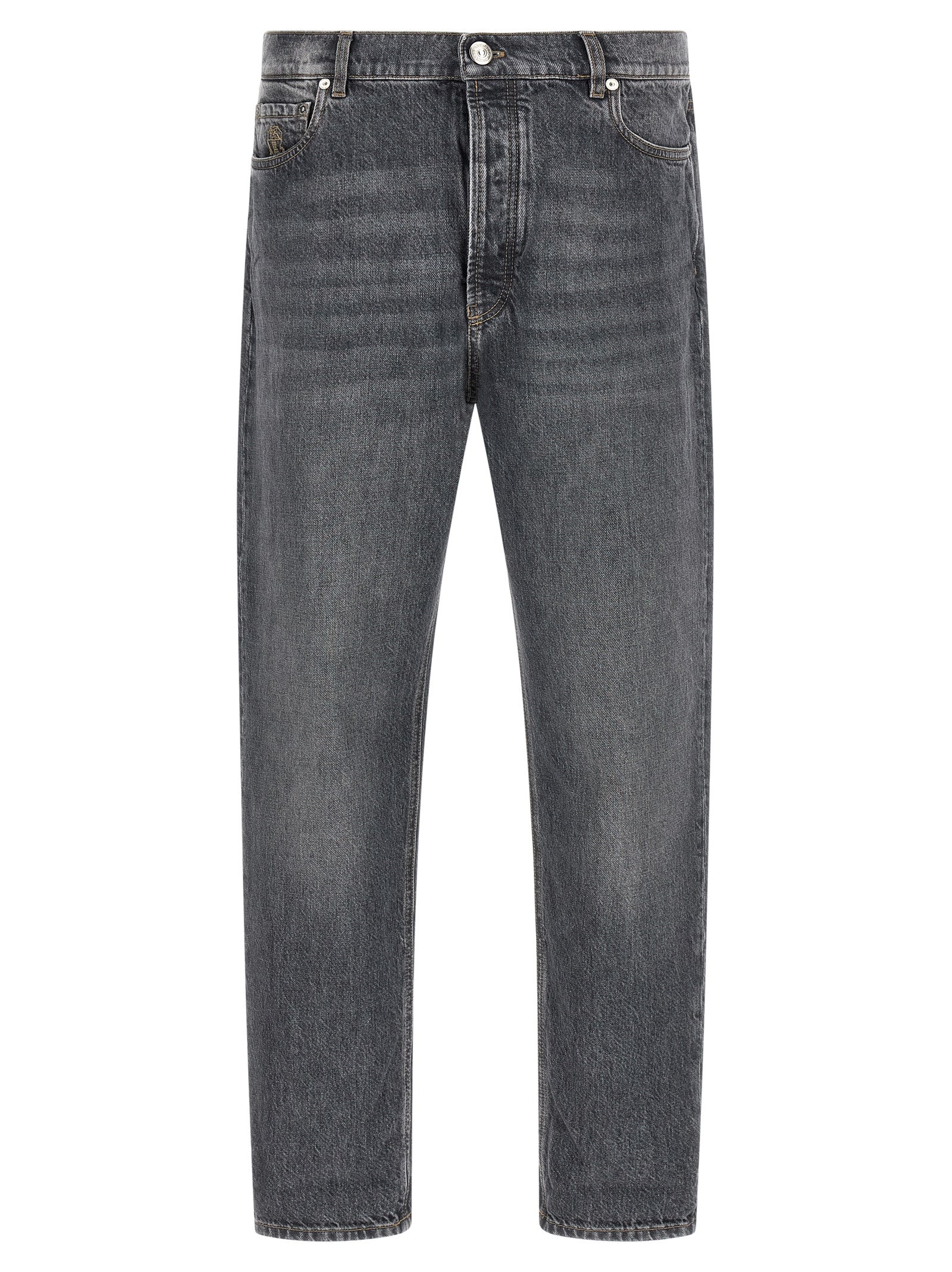 Brunello Cucinelli Graue Jeans aus Baumwolle im geraden Schnitt