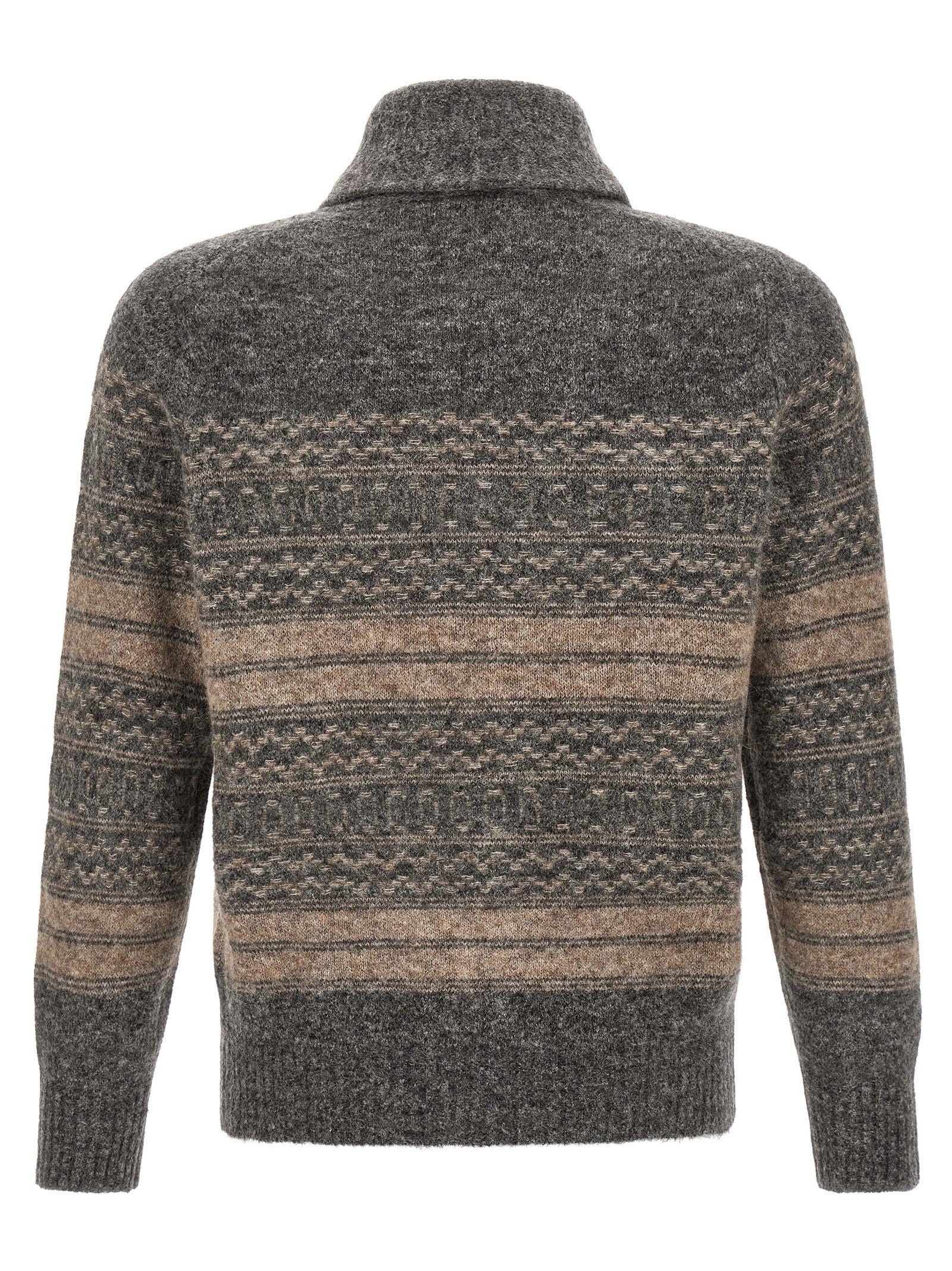 Brunello Cucinelli Grauer Strickcardigan aus Alpaka und Leder