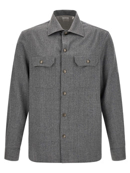 Brunello Cucinelli Graue Bluse aus reiner Schurwolle