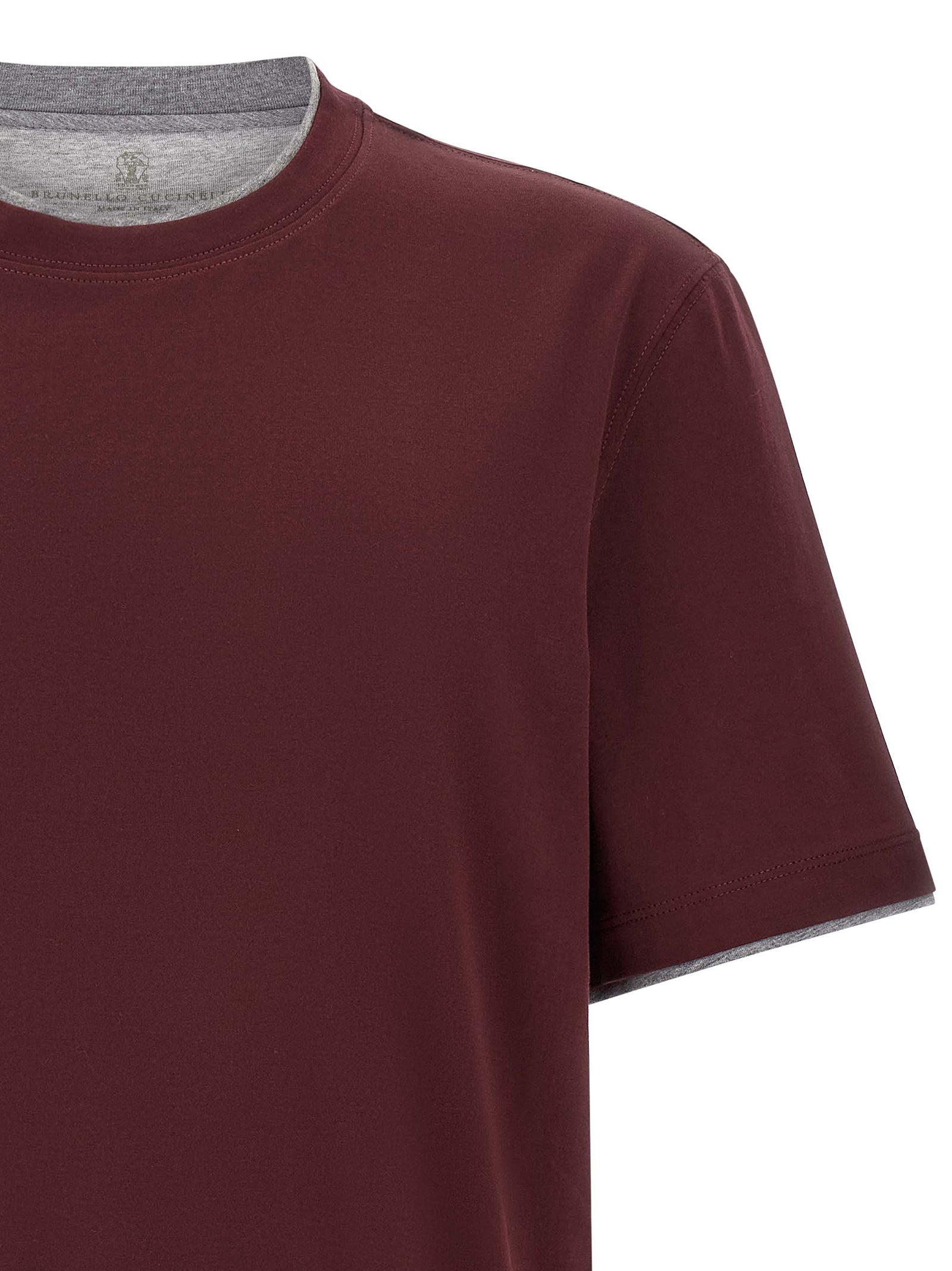Brunello Cucinelli Bordeaux Baumwoll-T-Shirt