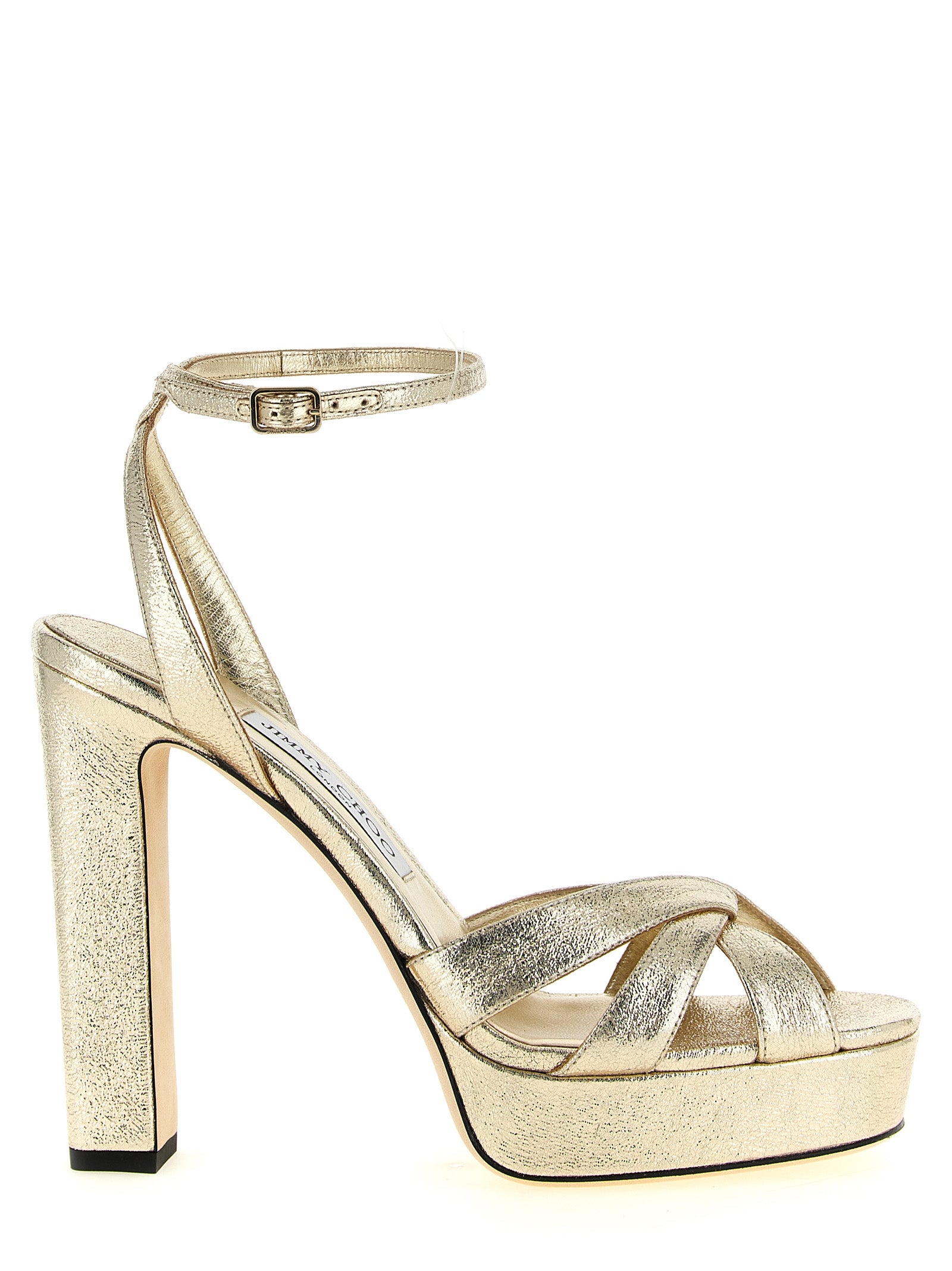 Jimmy Choo Stiletto-Sandalen aus goldenem Tencel
