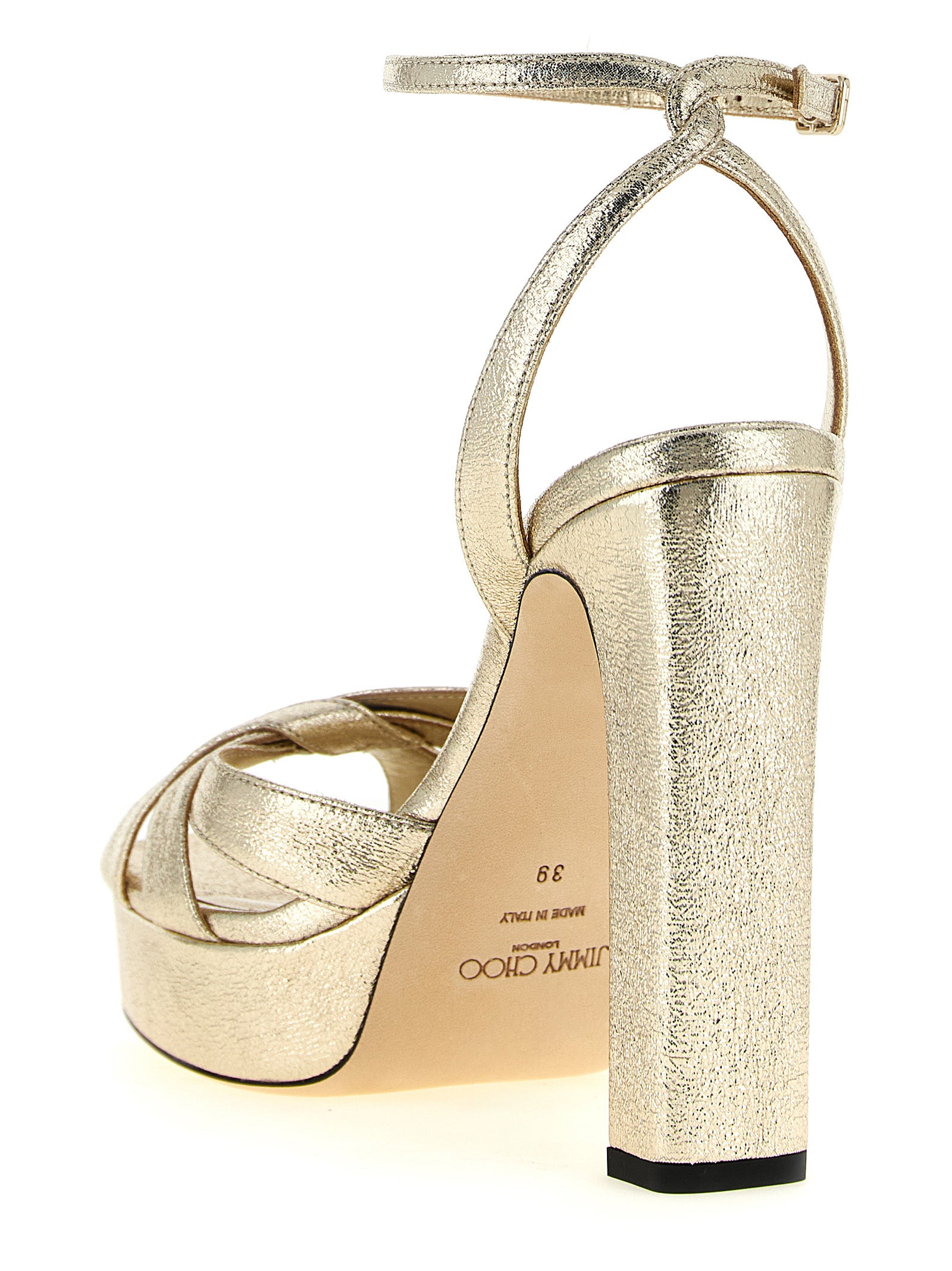 Jimmy Choo Stiletto-Sandalen aus goldenem Tencel