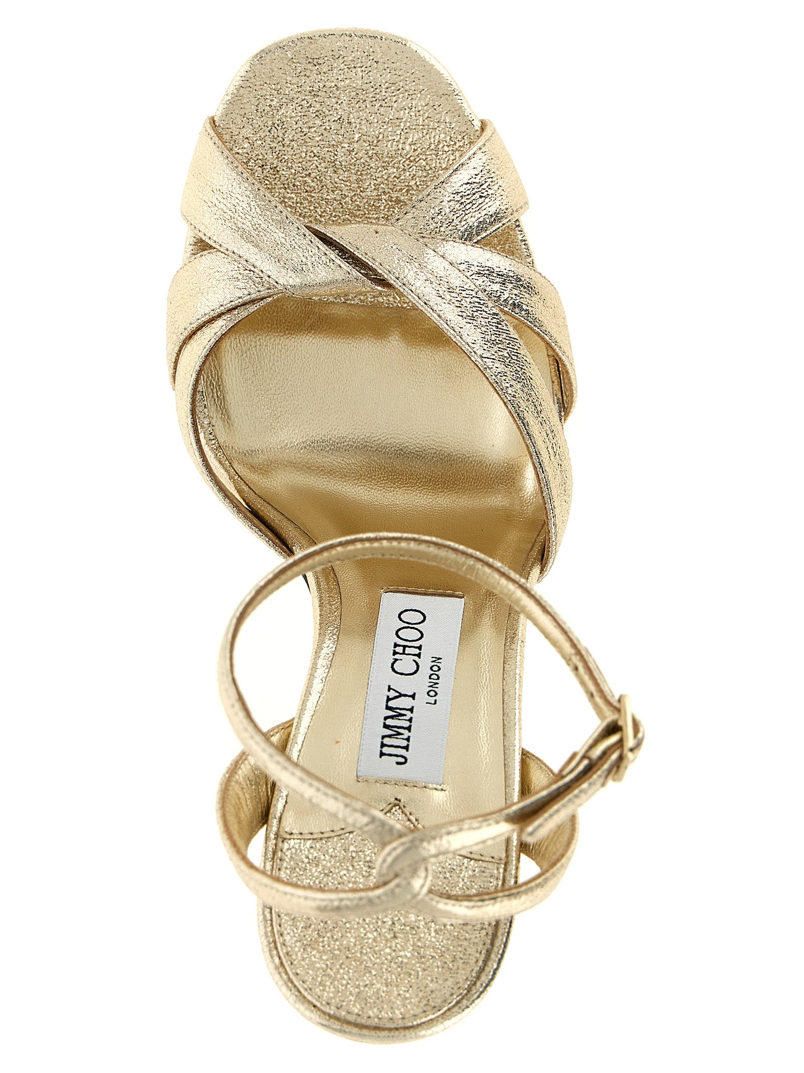 Jimmy Choo Stiletto-Sandalen aus goldenem Tencel
