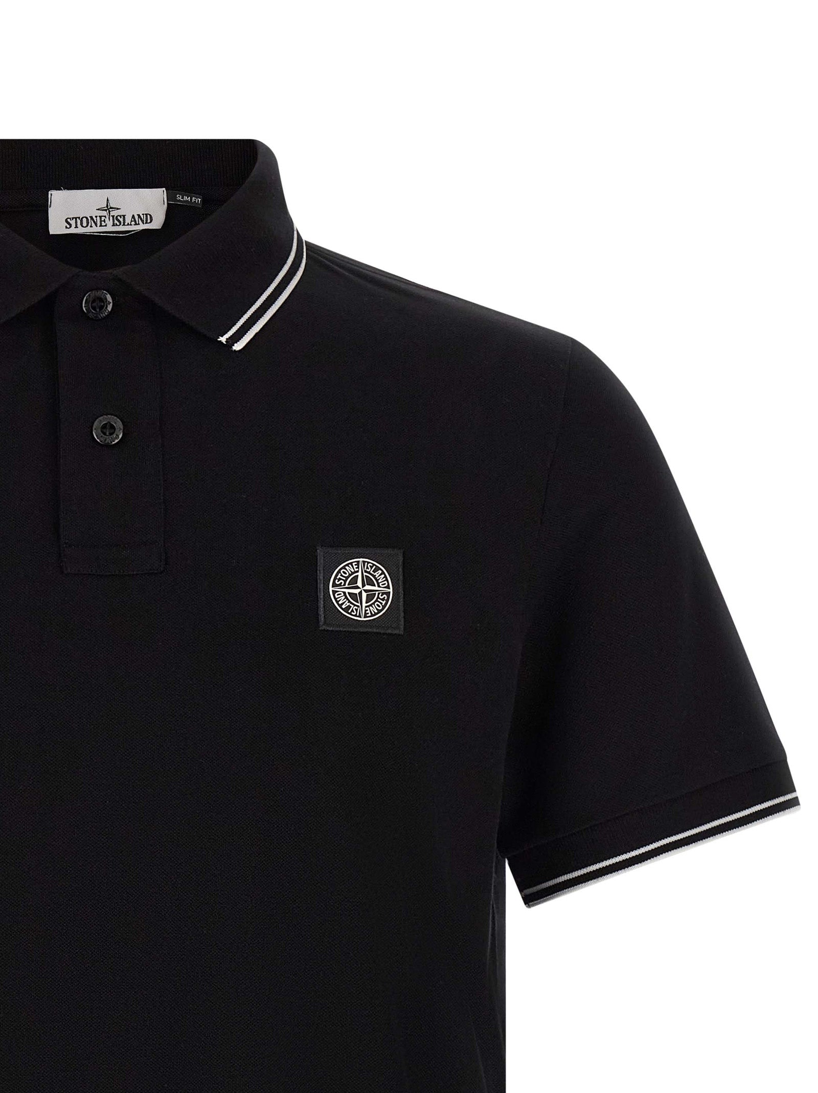 Stone Island Schwarzes Baumwoll-Poloshirt