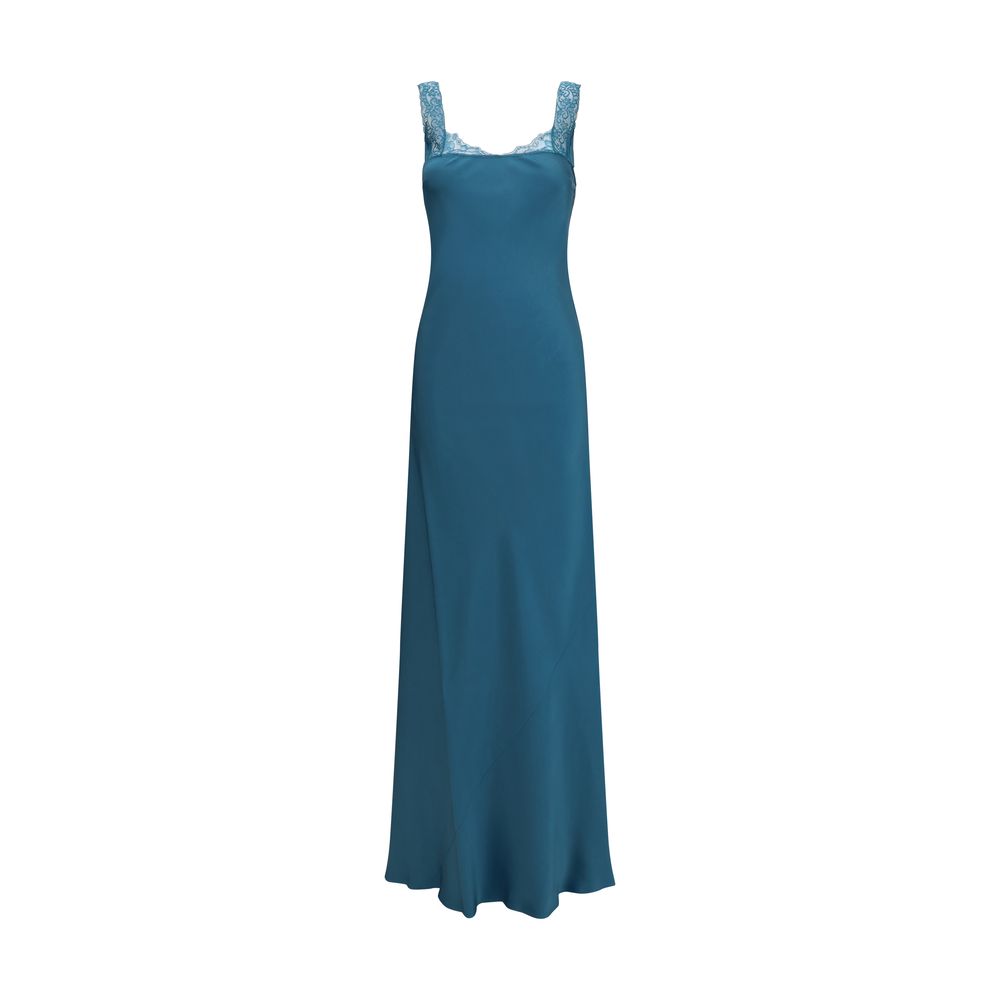 Forte_Forte Langes Kleid aus Azetat in Blau