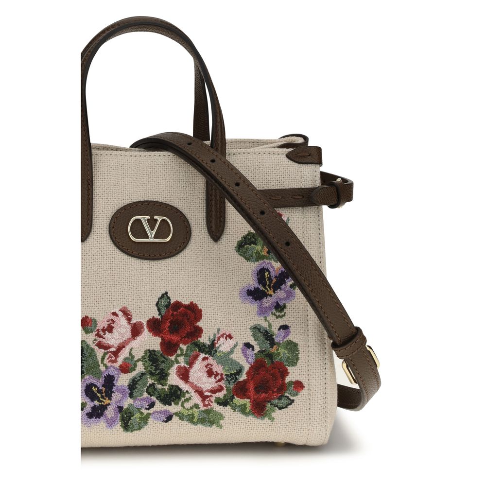 Valentino Garavani Beige Leinen Schultertasche