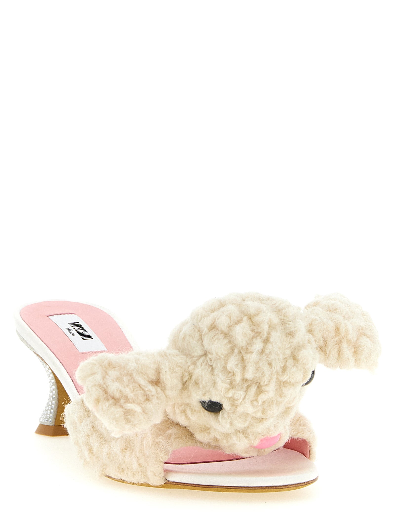 Moschino Weiße Mules aus reiner Schurwolle