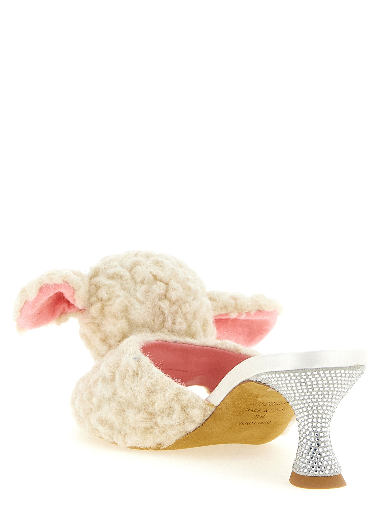 Moschino Weiße Mules aus reiner Schurwolle