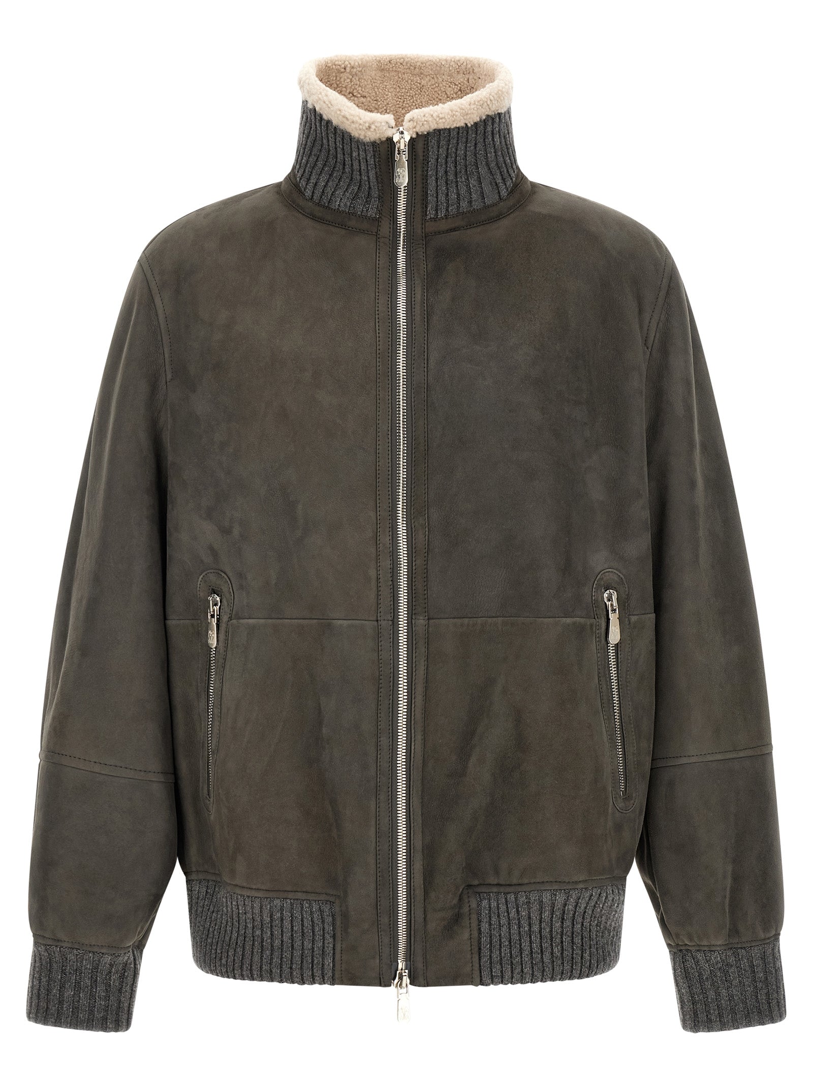 Brunello Cucinelli Graue Lammlederjacke