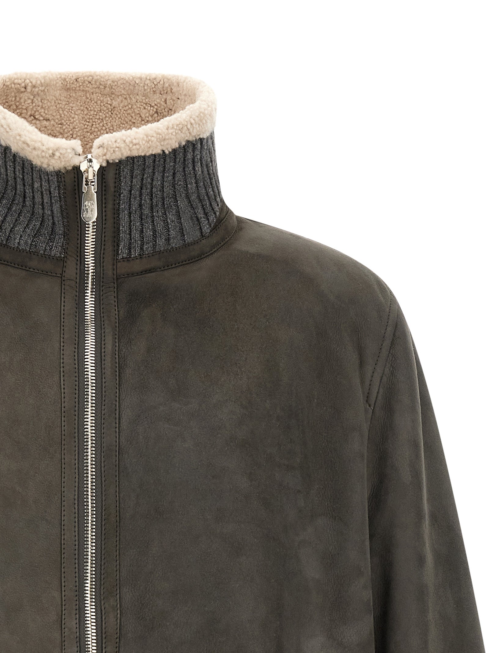 Brunello Cucinelli Graue Lammlederjacke