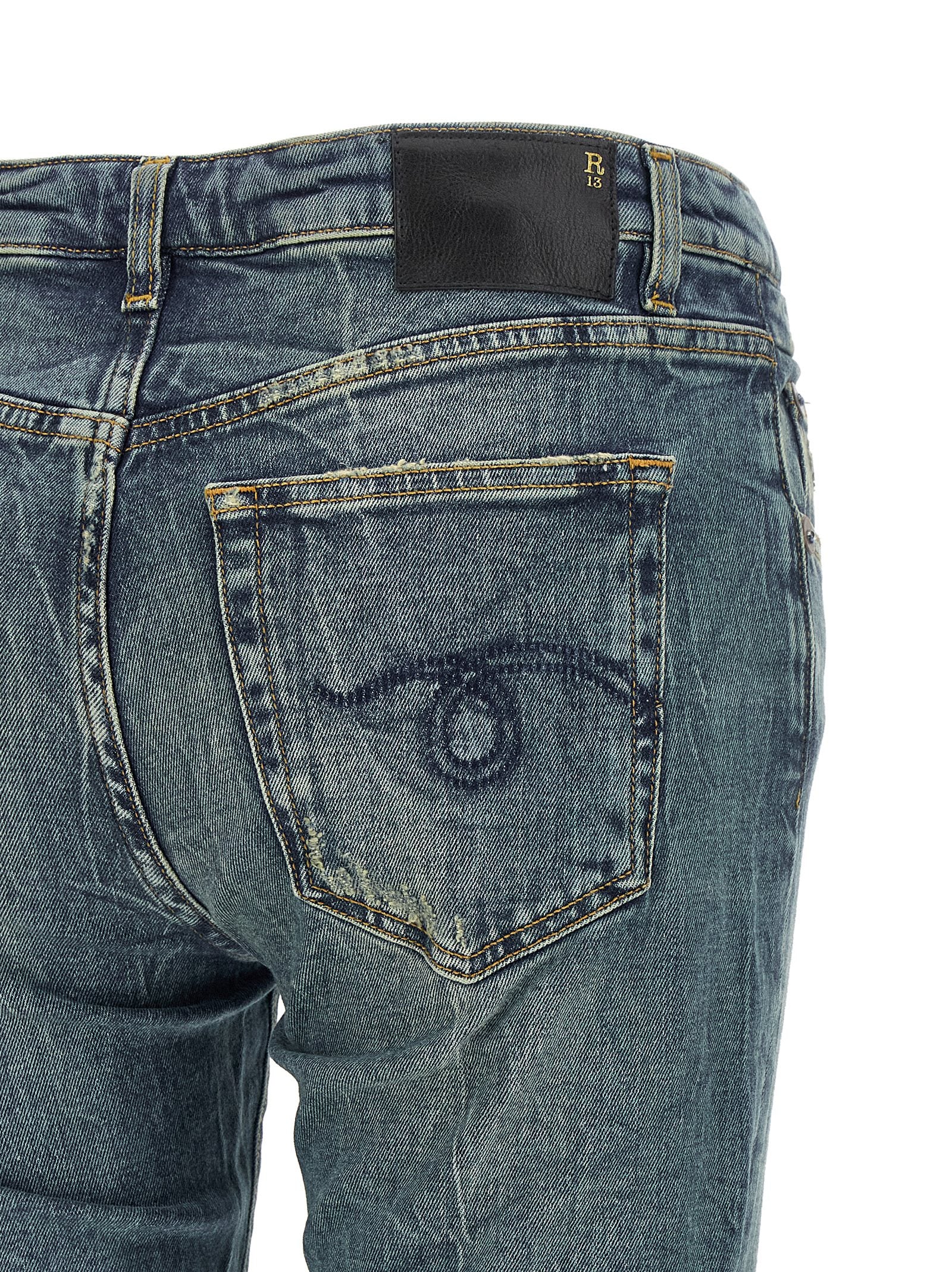 R13 Blaue Baumwoll-Jeans mit ausgestelltem Bein