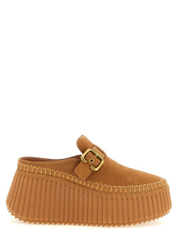Chloé Keilabsatz-Sandalen aus beigem Kalbsleder