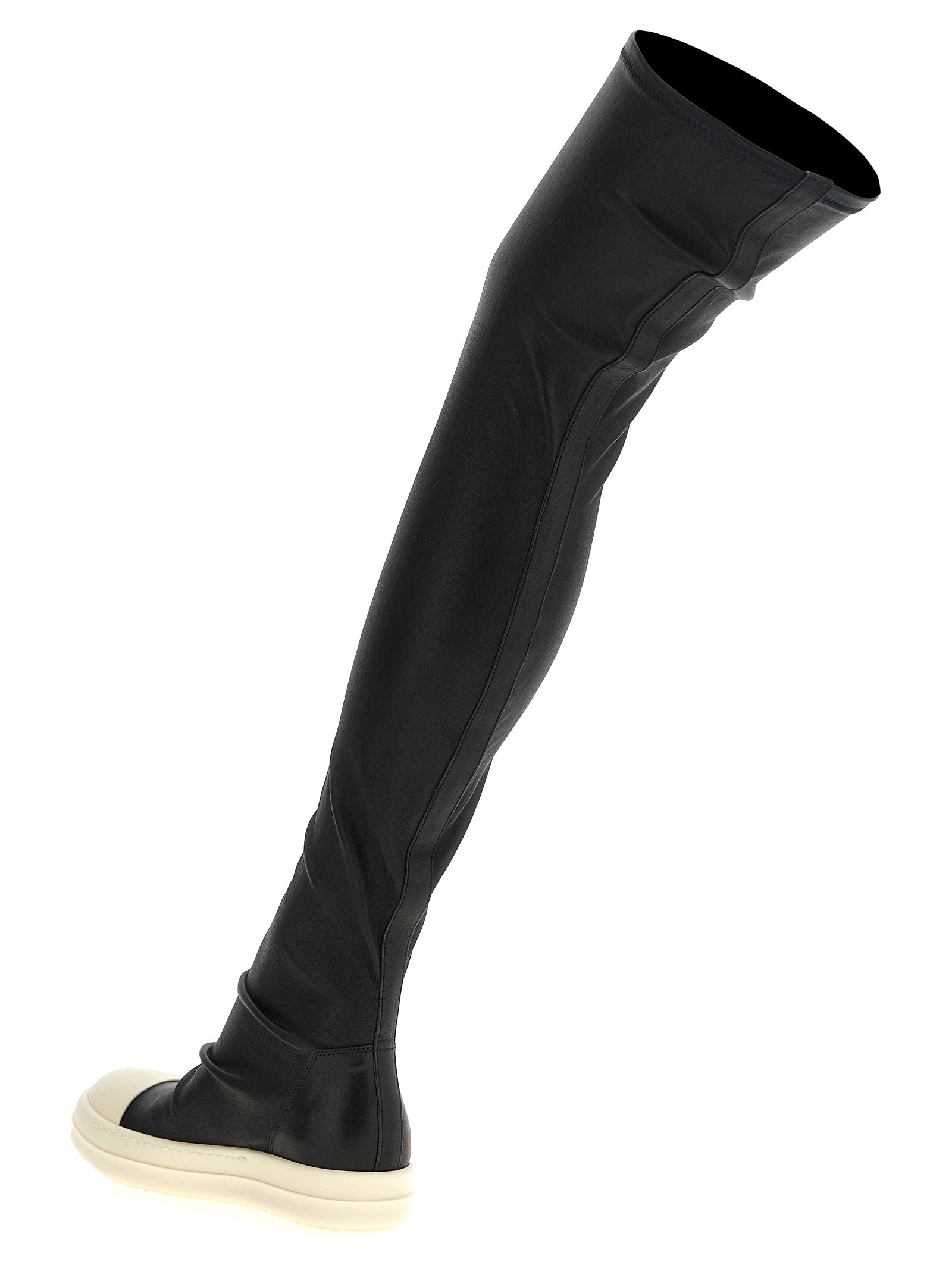 Rick Owens Schwarze Lammleder Over-the-Knee-Stiefel