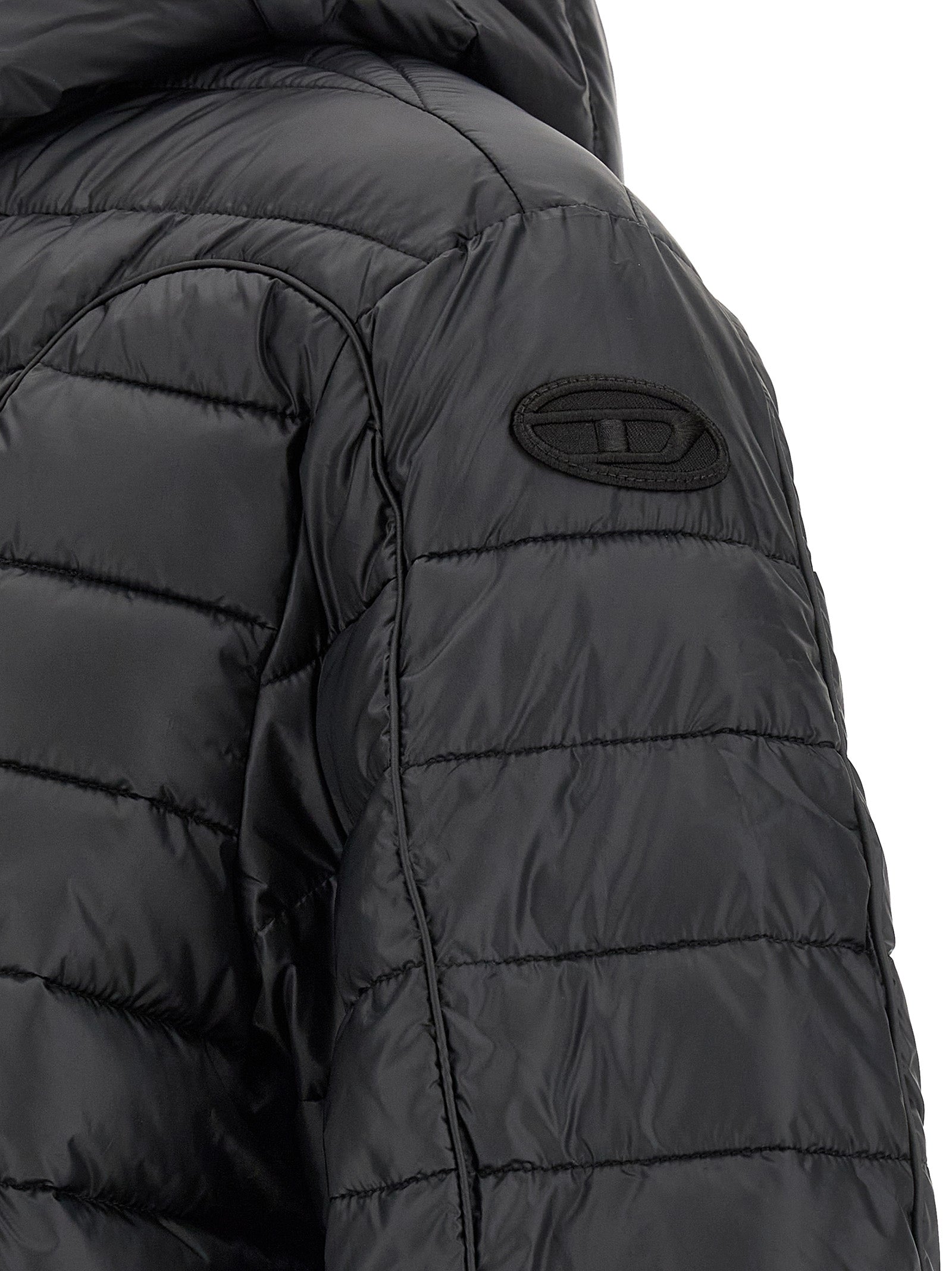 Diesel Schwarze Polyester-Jacke in voller Länge