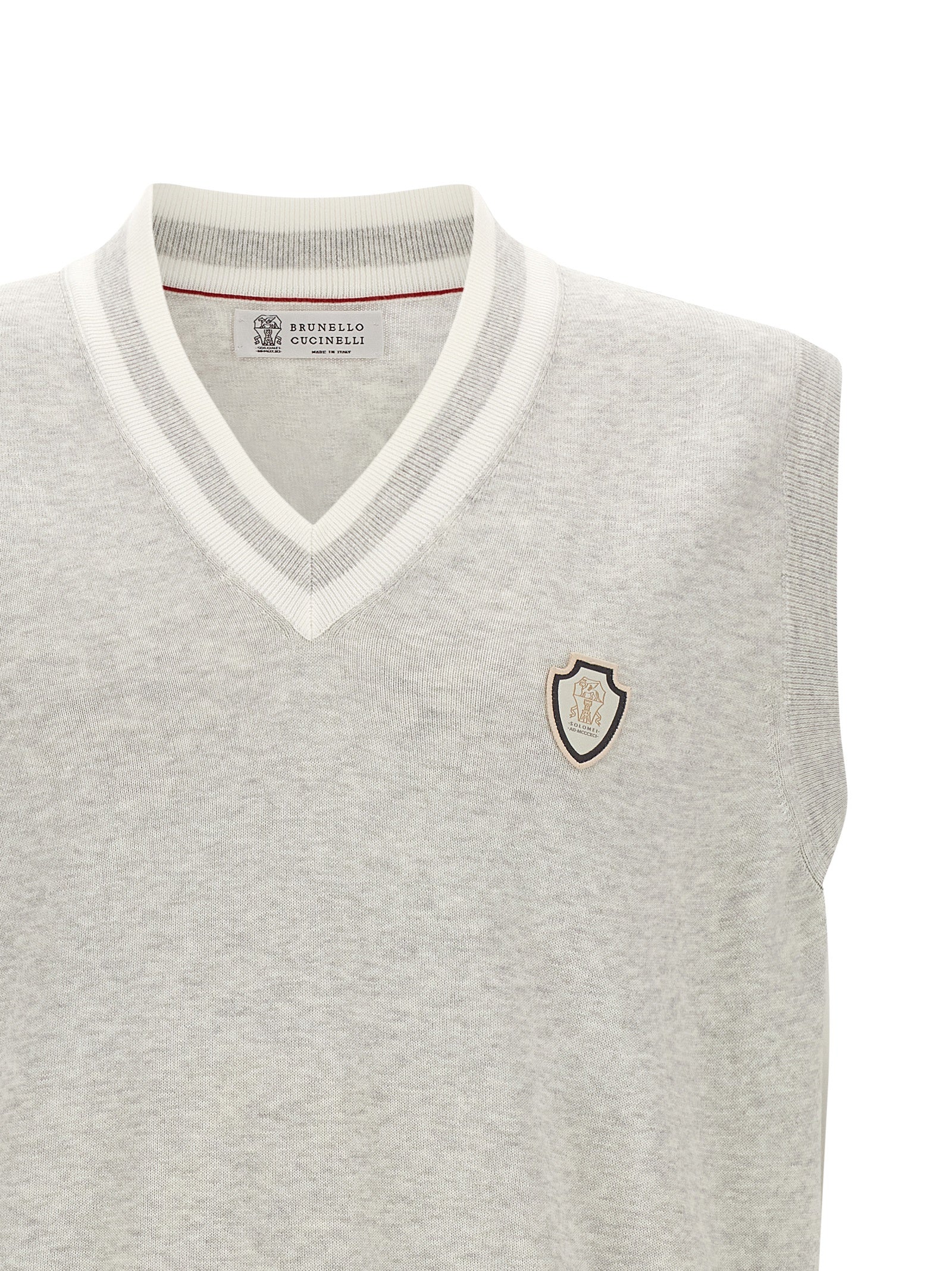Brunello Cucinelli Grauer Strickpullover ohne Ärmel aus Baumwolle
