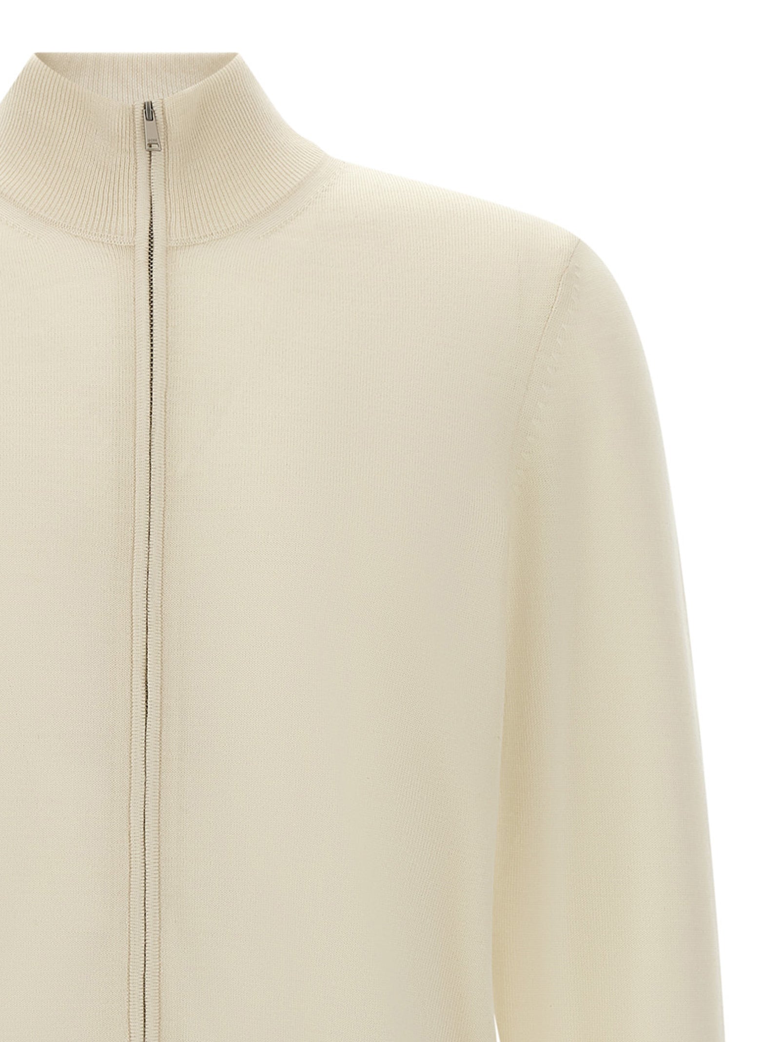Hugo Boss Weiße Strickjacke aus reiner Schurwolle