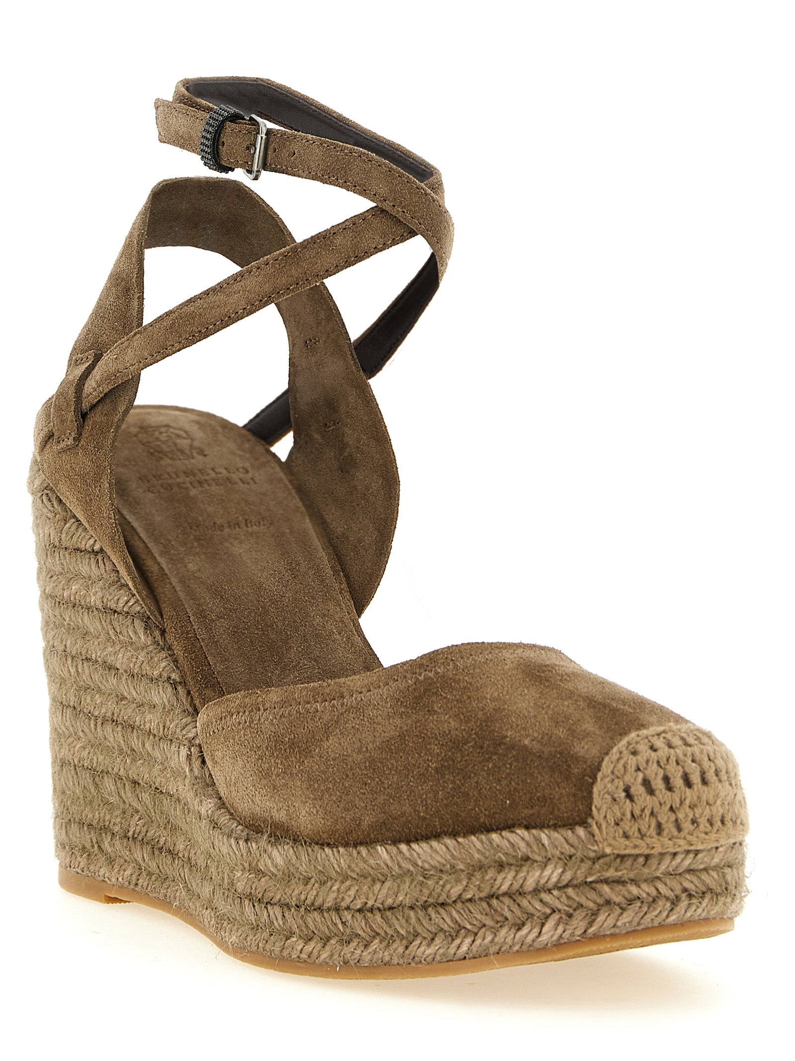 Brunello Cucinelli Keilsandalen aus braunem Kalbsleder