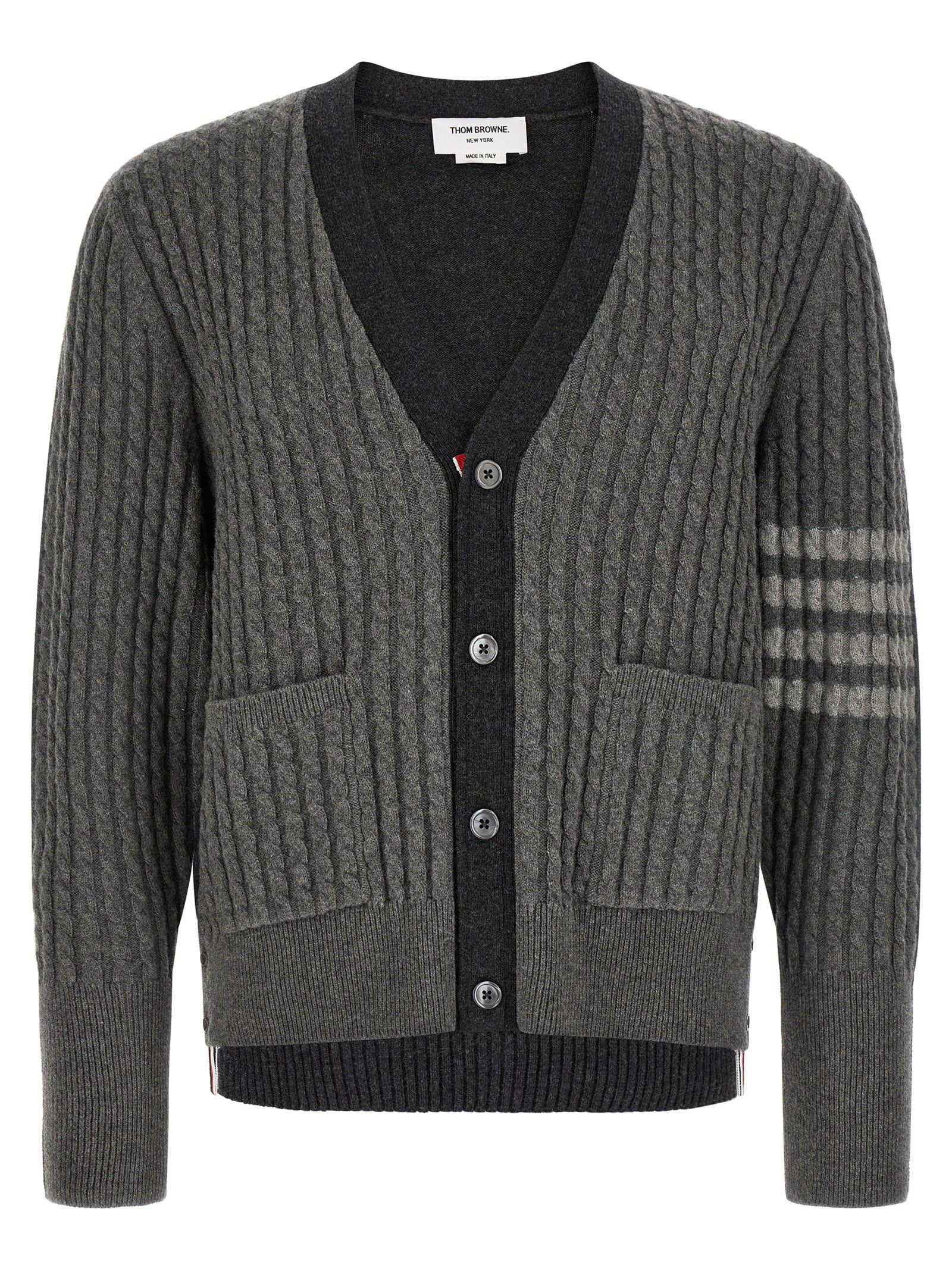 Thom Browne Grauer Cardigan aus reiner Schurwolle