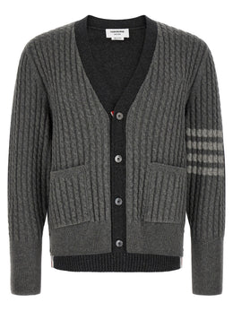 Thom Browne Grauer Cardigan aus reiner Schurwolle