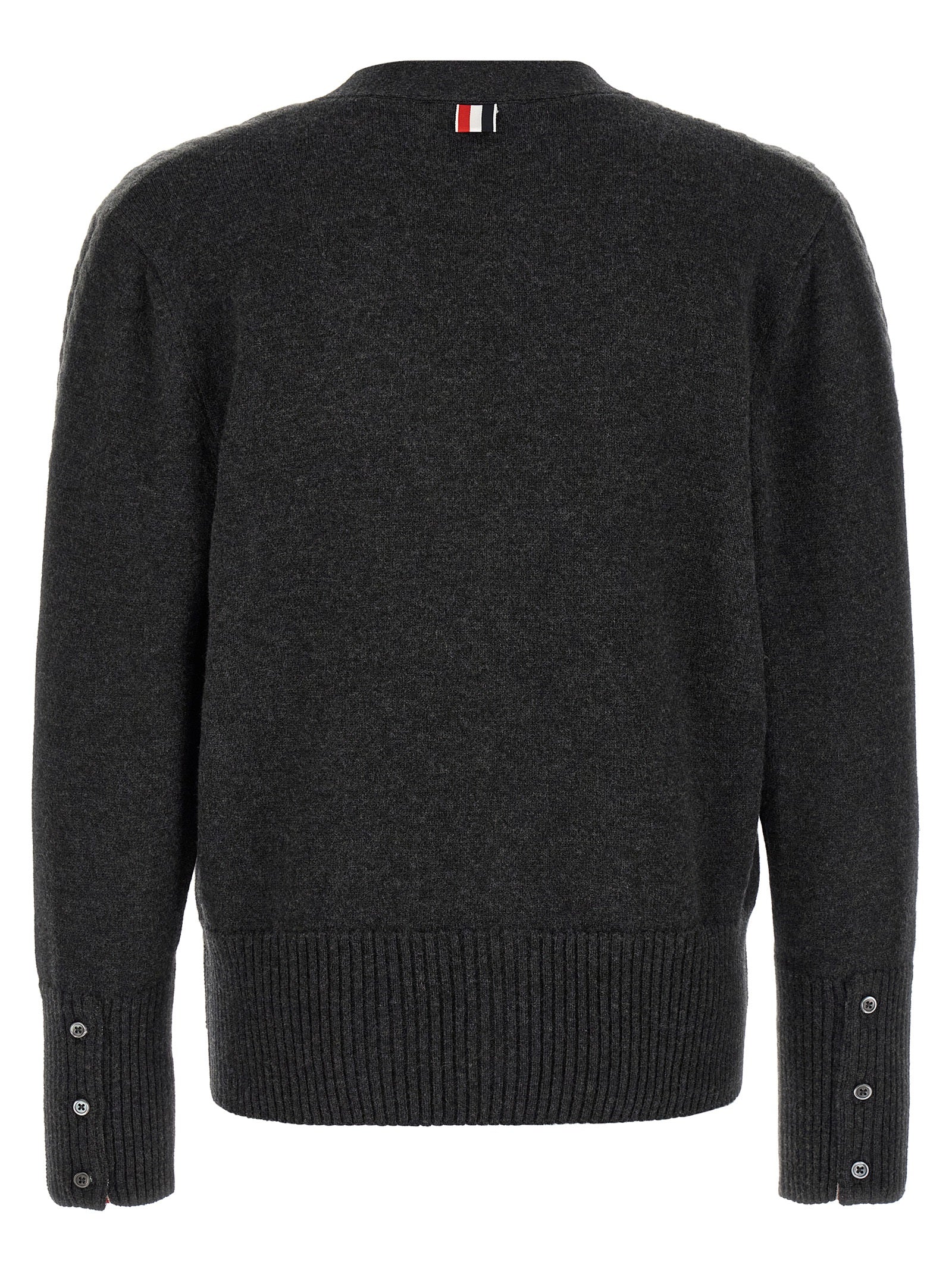 Thom Browne Grauer Cardigan aus reiner Schurwolle