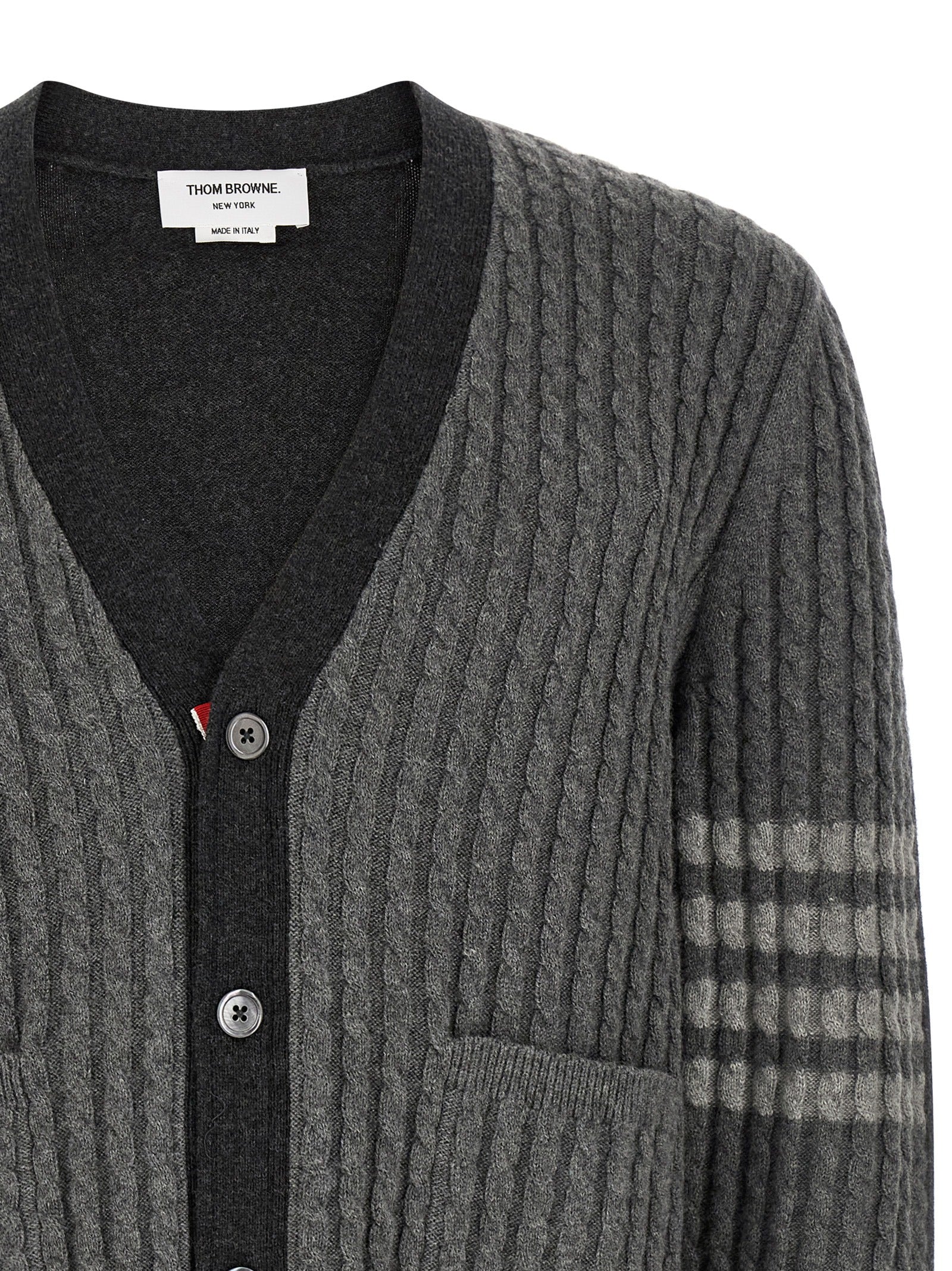 Thom Browne Grauer Cardigan aus reiner Schurwolle